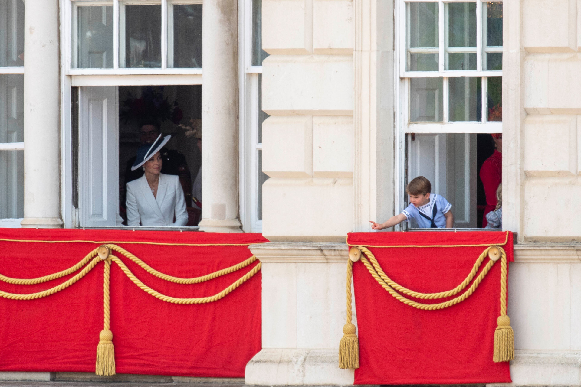 Kate, Duchess of Cambridge and Prince Louis watch the Trooping the Colour in London. Photo / AP