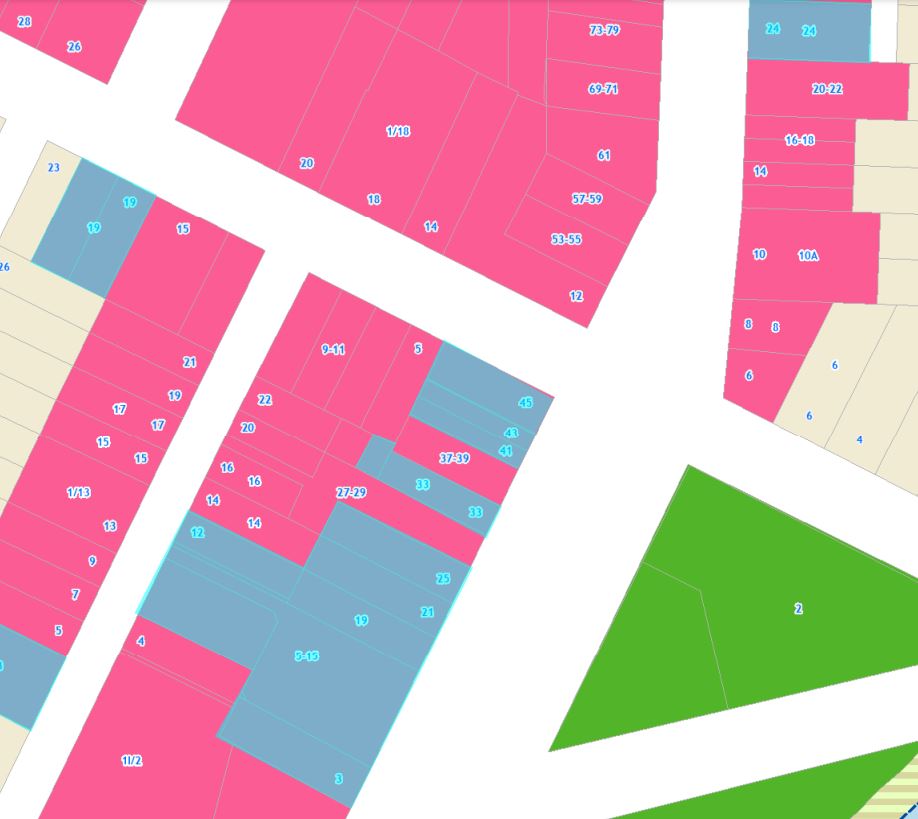 Devonport titles showing properties in the deal marked in blue. 