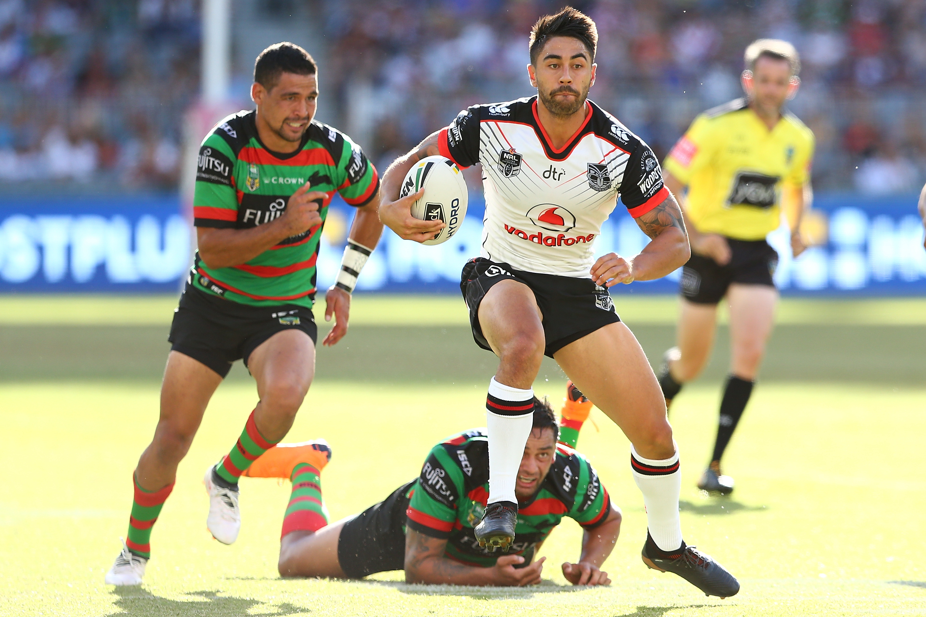 Halfback Shaun Johnson carved up the Rabbitohs left-edge defence. Photo / Getty Images.