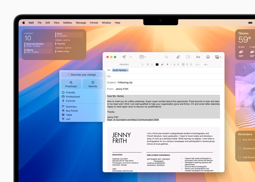 With brand-new systemwide Writing Tools powered by Apple Intelligence, users can rewrite, proofread and summarise text nearly everywhere they write.