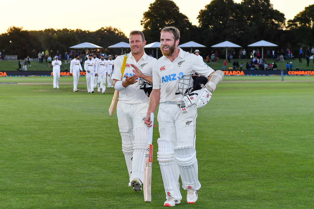 Neil Wagner and Kane Williamson celebrate winning the first test over Sri Lanka. Photosport