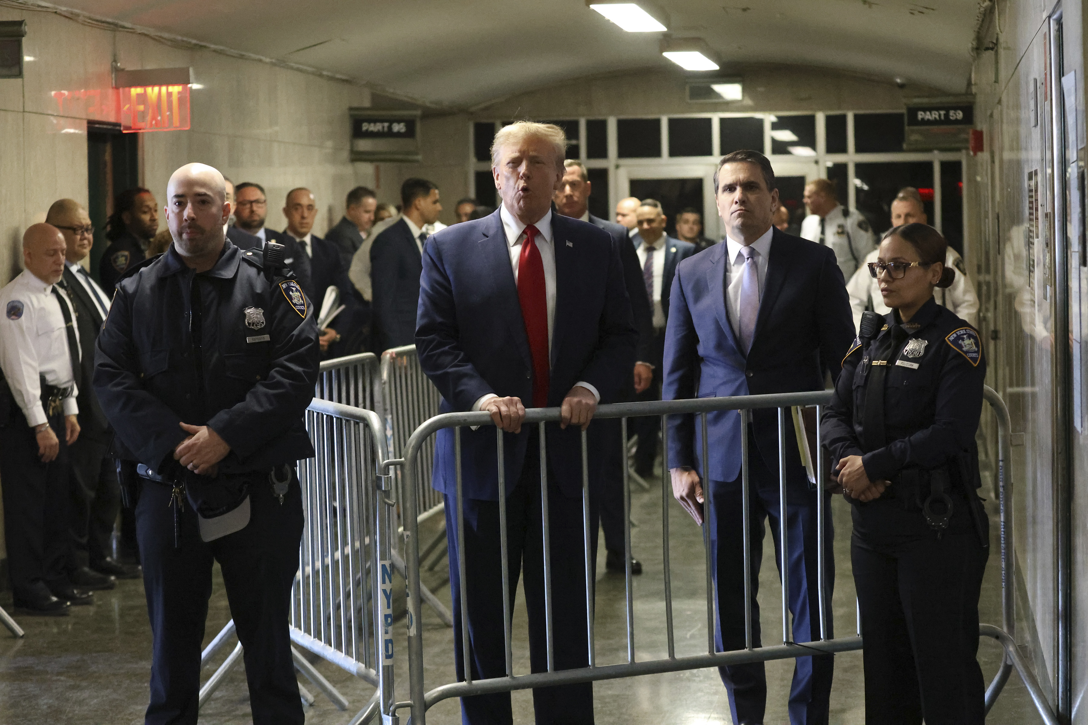 Donald Trump speaks to reporters outside the State Supreme Court in Manhattan on February 15, 2024. Photo / Jefferson Siegel, The New York Times