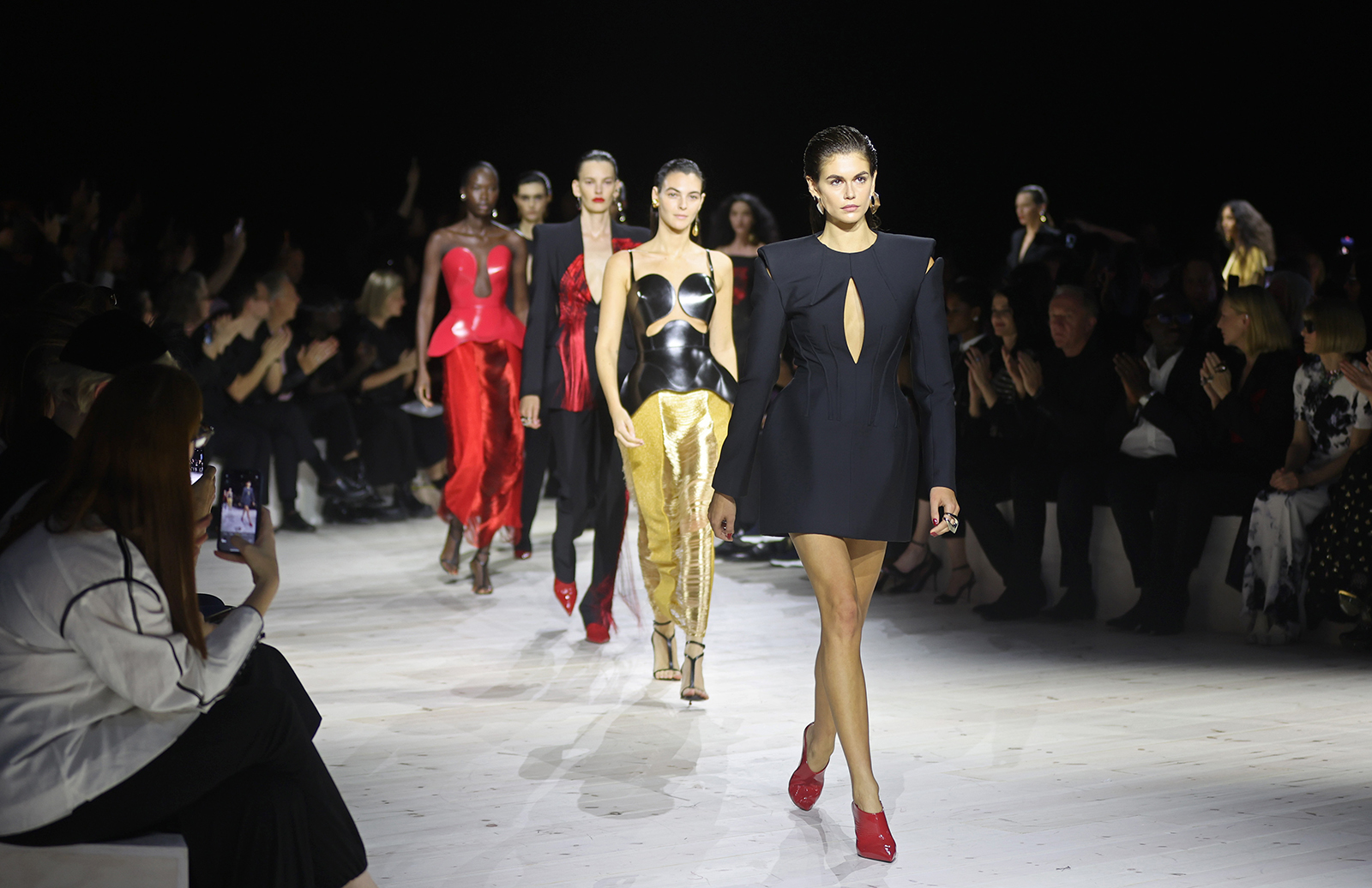 Kaia Gerber walks the runway at Le Carreau du Temple. Photo / Getty Images