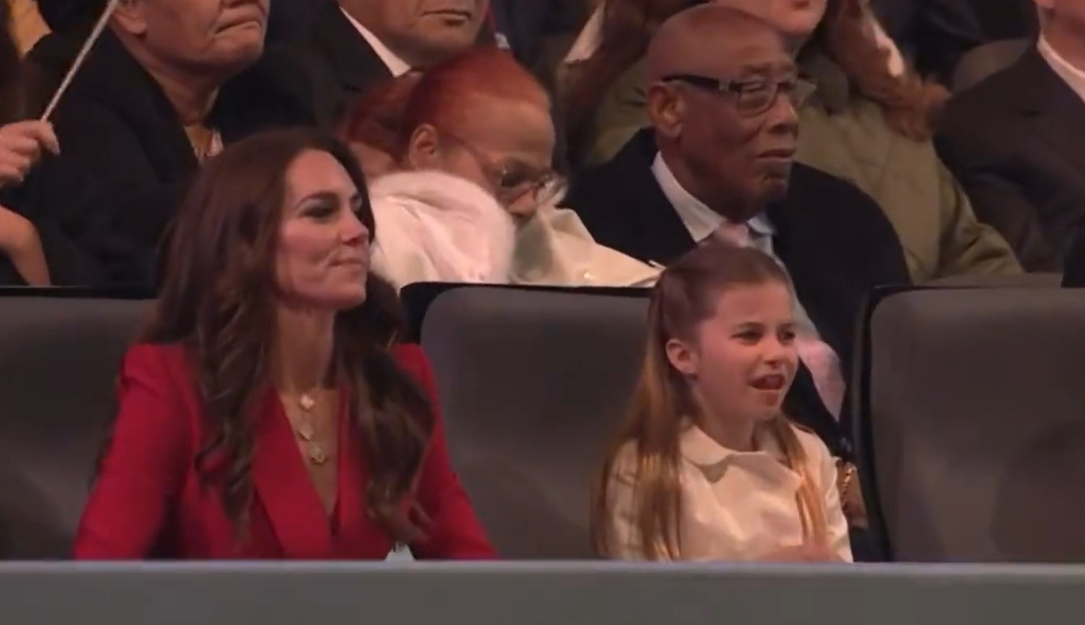 Princess Charlotte was spotted singing along to Katy Perry's performance of her hit song, Roar. Photo / BBC