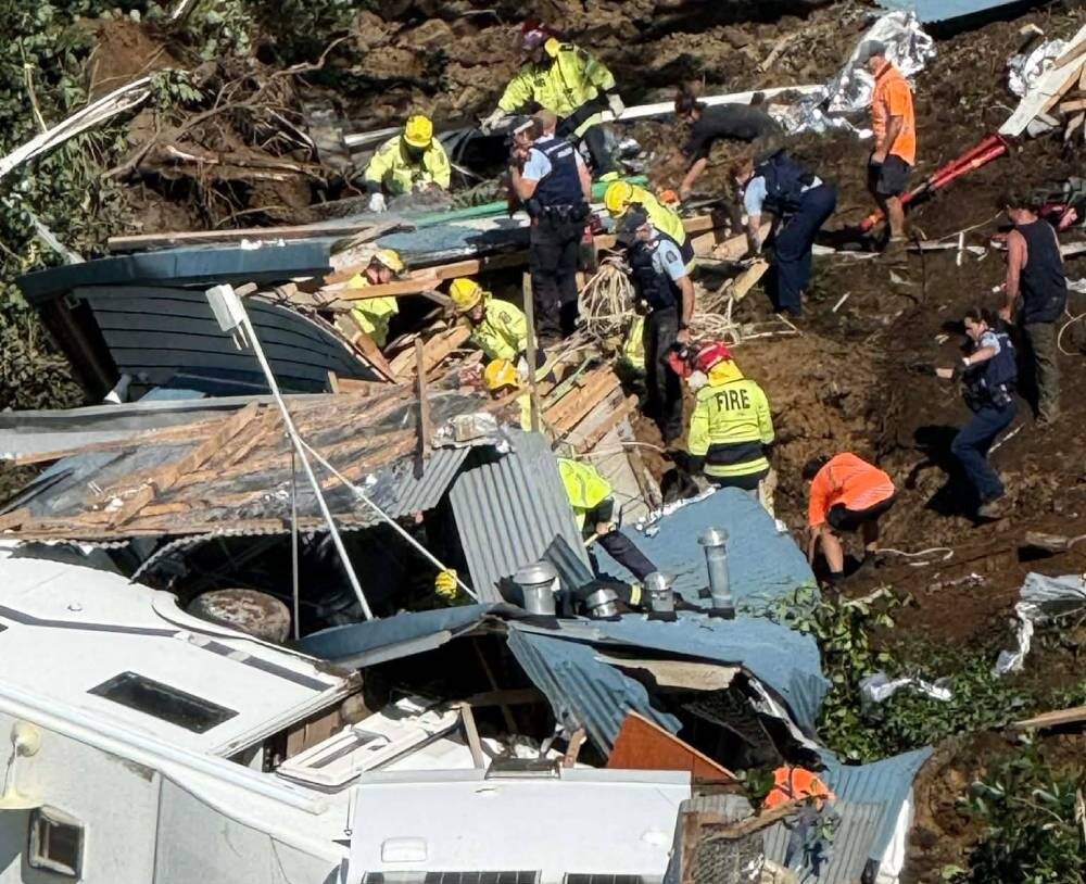 Emergency services searching for people after a slip at the Mount Maunganui Beachside Holiday Park.