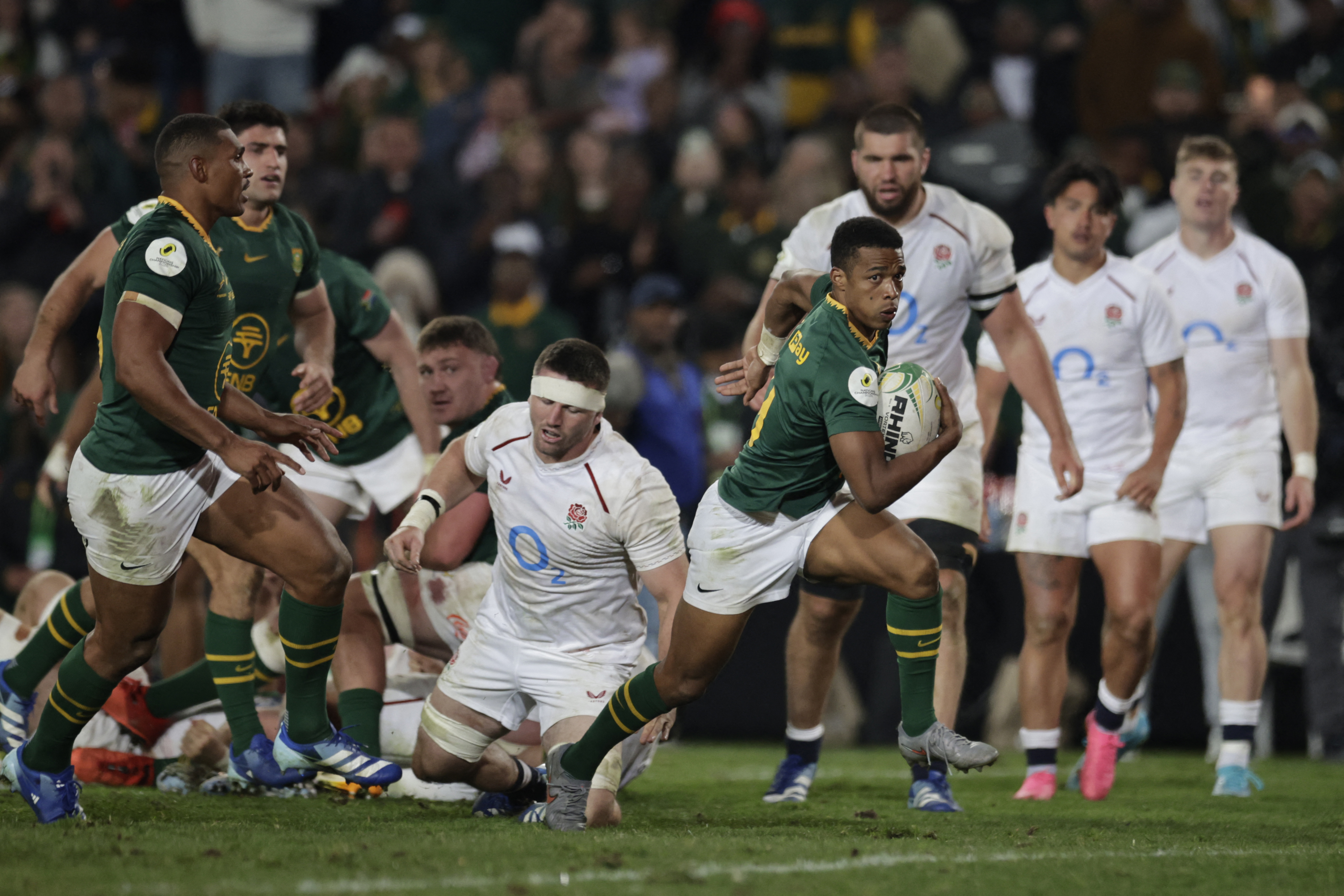 South Africa scored seven tries in a 45-21 win over England at Ellis Park, Johannesburg. Photo / AFP