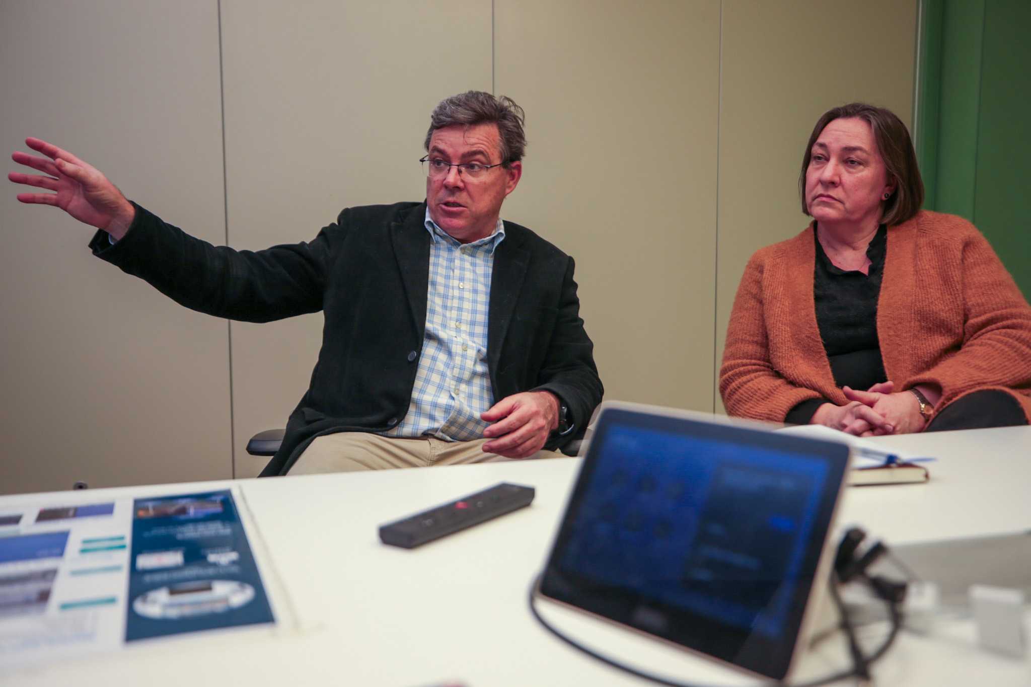 The regional council's Chris Dolley and Louise McPhail speaking about the land categorisation process. Photo / Paul Taylor