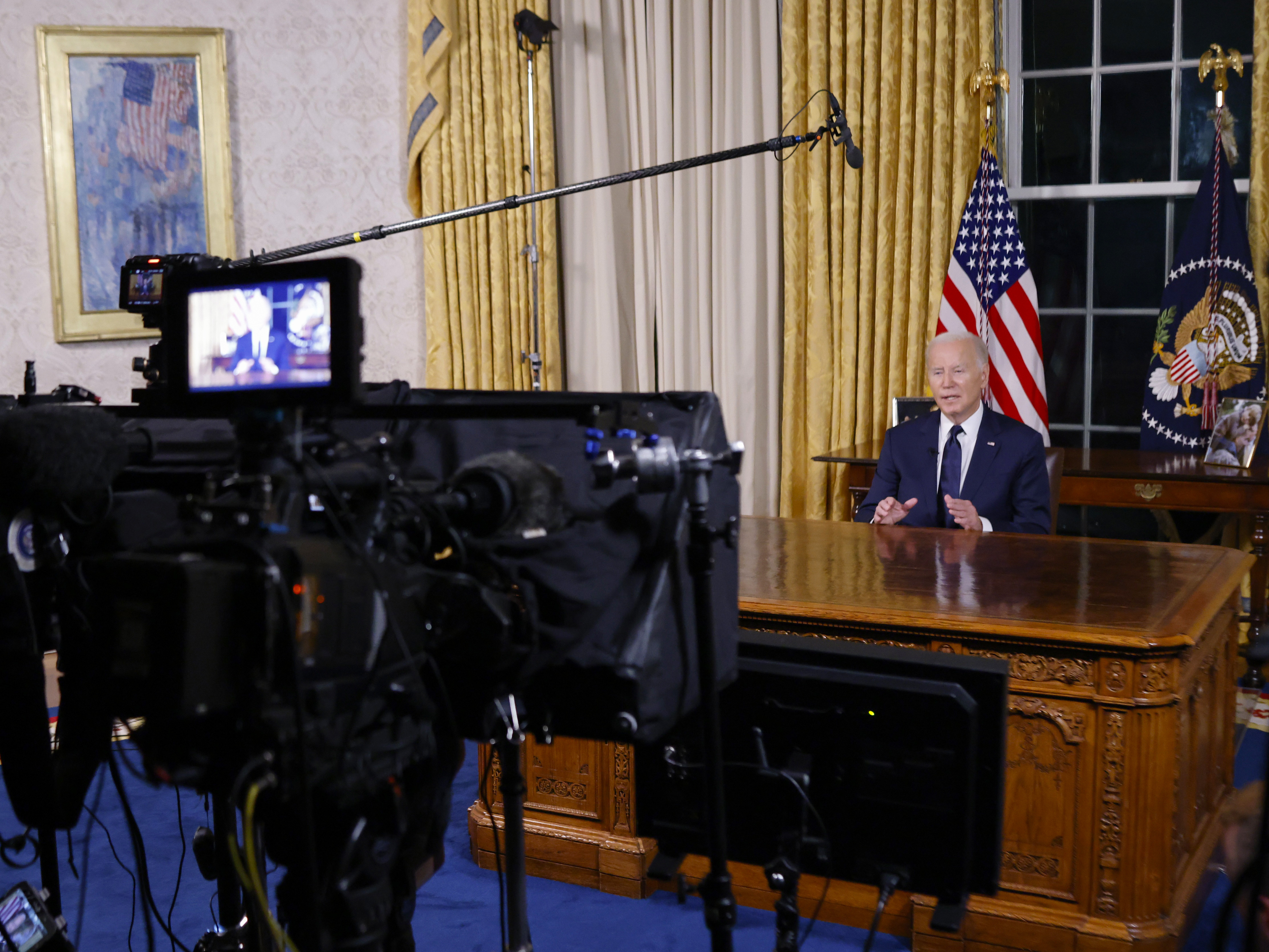 President Joe Biden speaks from the Oval Office of the White House. Photo / AP