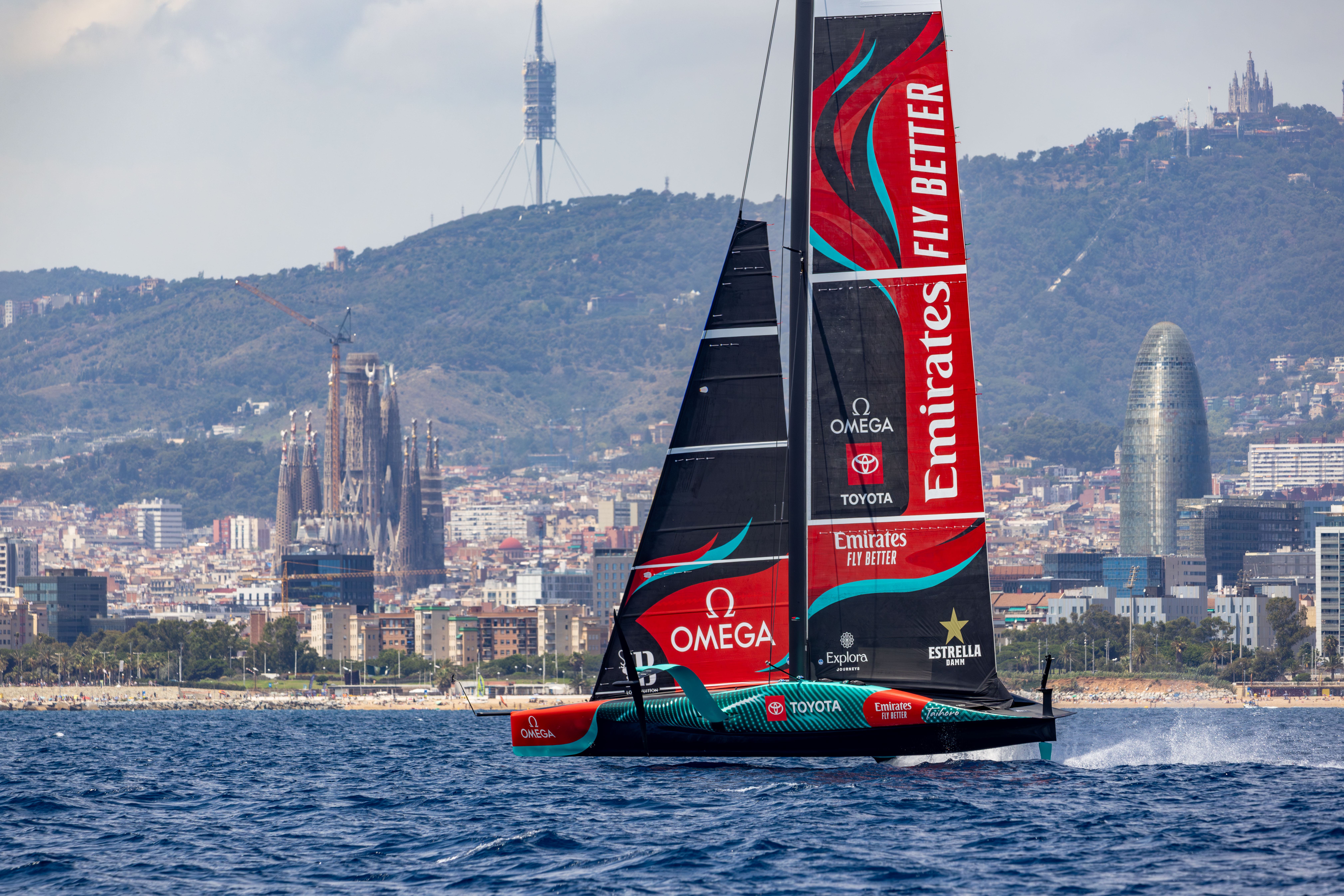 Emirates Team New Zealand sail their AC75 Taihoro in Barcelona. Photo / Emirates Team New Zealand
