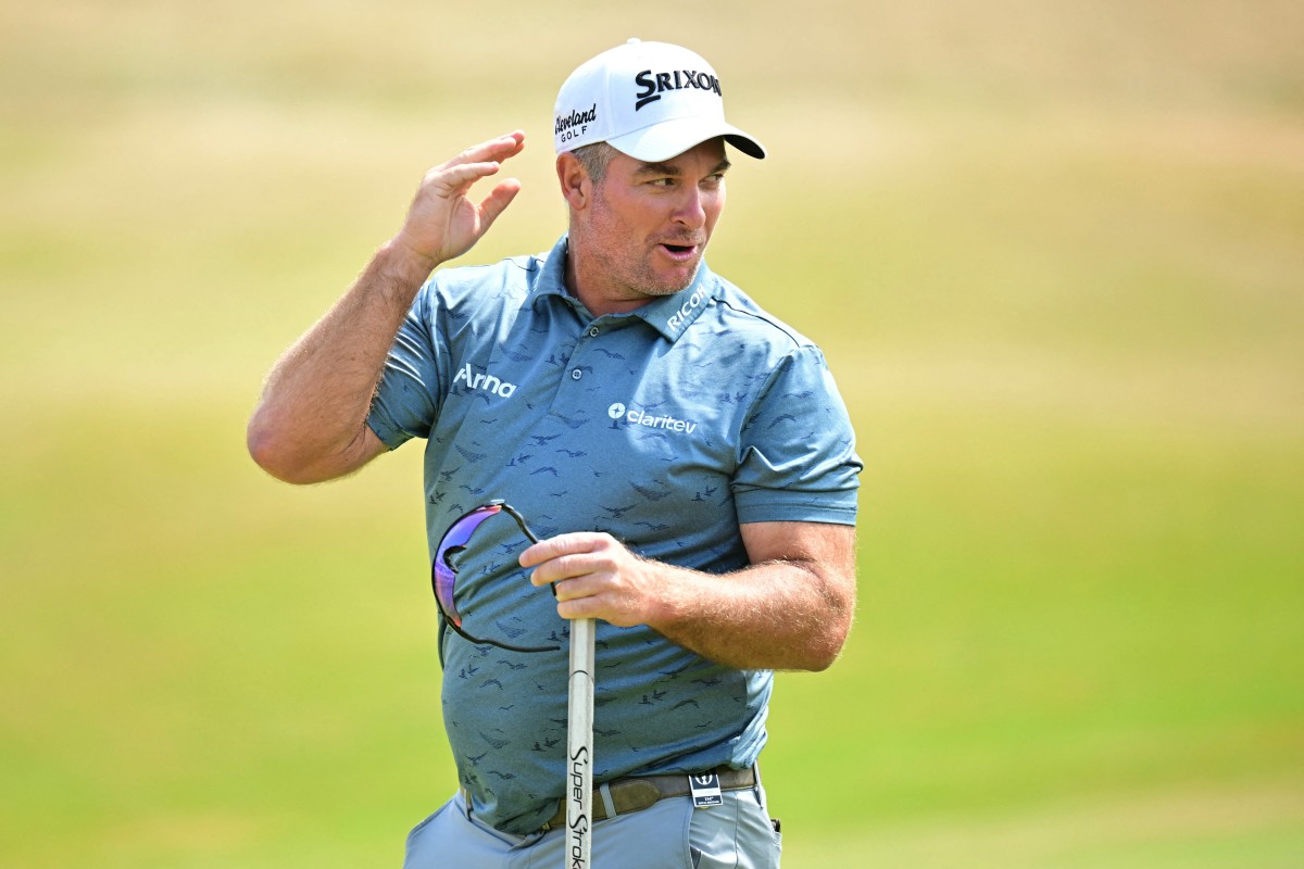 New Zealand's Ryan Fox reacts after making a putt for a record Open Championship low score equaling 62 on the 18th green on day three at Royal Birkdale Golf Club. Photo / AFP