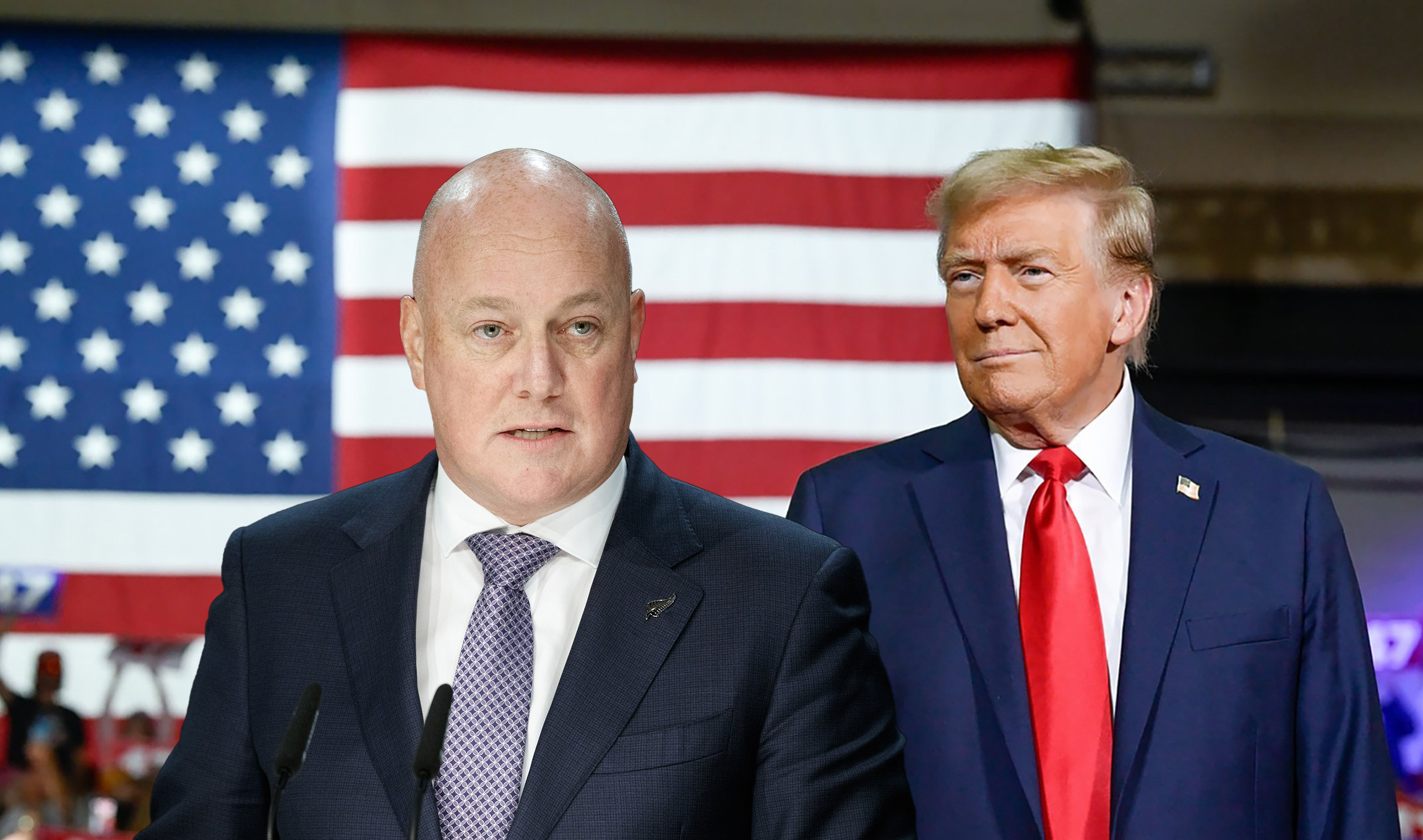 Prime minister Christopher Luxon has had a phone call with Donald Trump this morning. He’s talking to Newstalk ZB's Mike Hosking Breakfast after phone call. photo:NZME composite 2 November 2024
