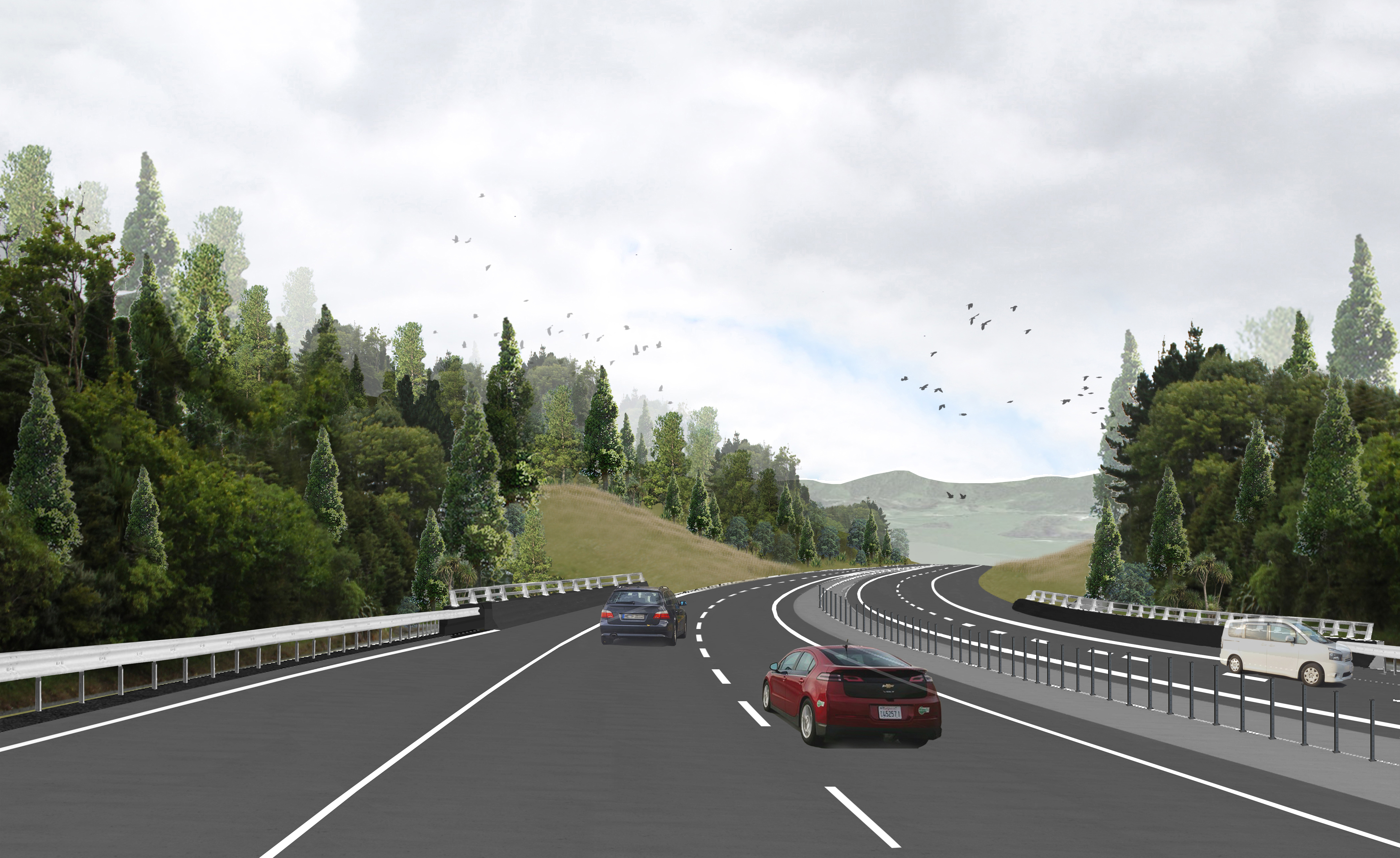 The Puhoi to Warkworth motorway extends 18.5km over difficult terrain from the Johnstone Hills tunnels just south of Puhoi to just north of Warkworth. Photo / NZTA