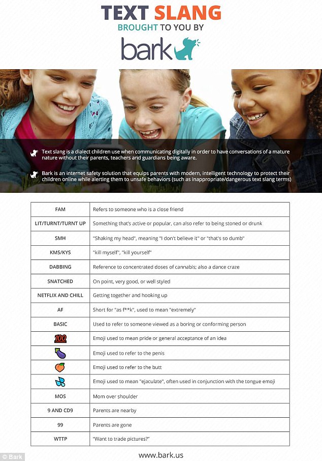 US parental protection software firm Bark has created a helpful graphic to help parents decode common online phrases and symbols.