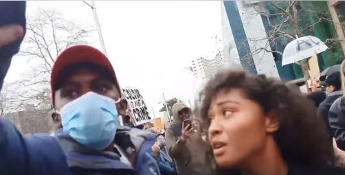 The teacher's pro-Trump hat at the rally sparked anger among marchers who accused the man of antagonising the crowd.