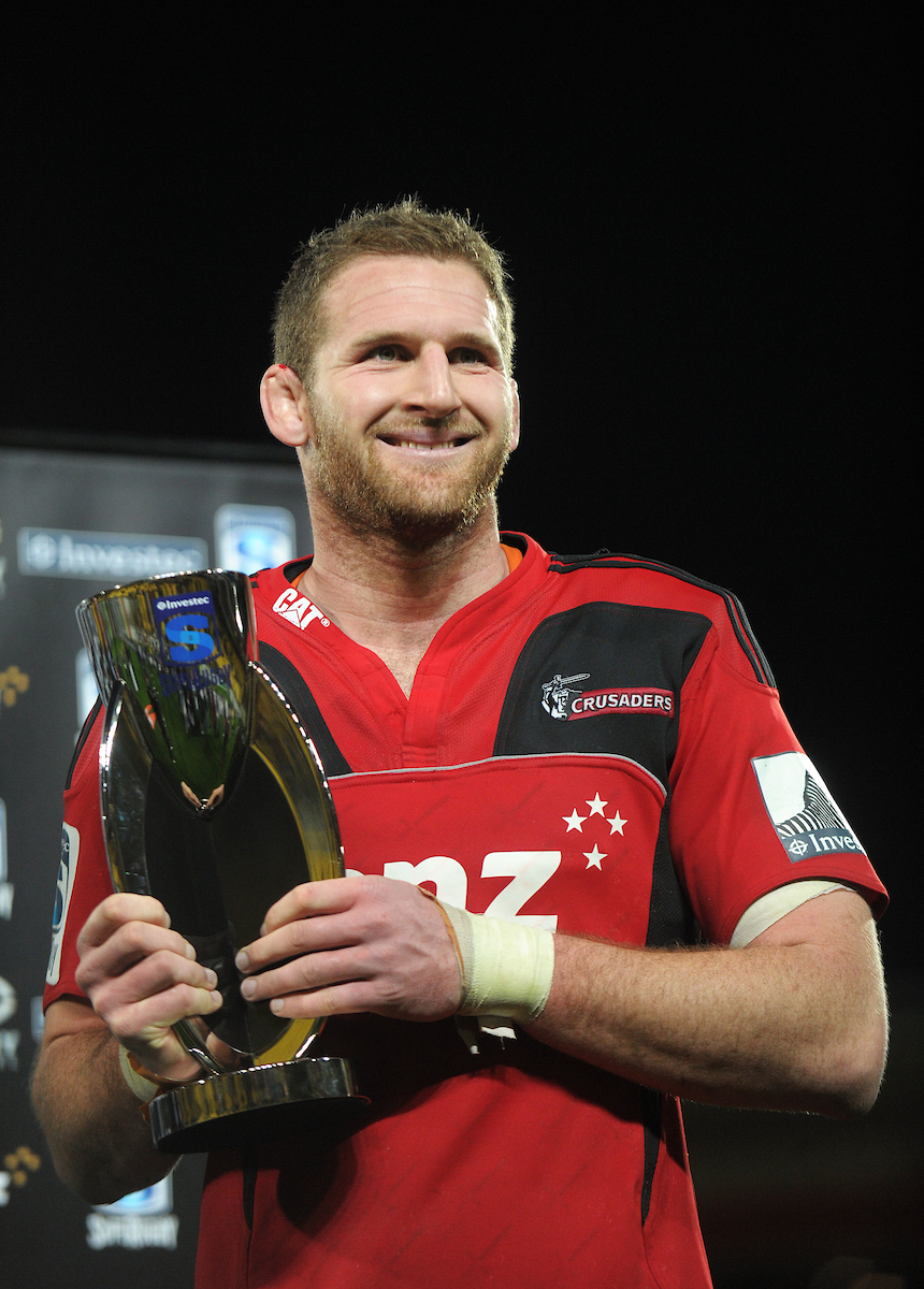 Crusaders captain Kieran Read with the inaugural NZ Super Rugby Conference trophy. Photo / Photosport