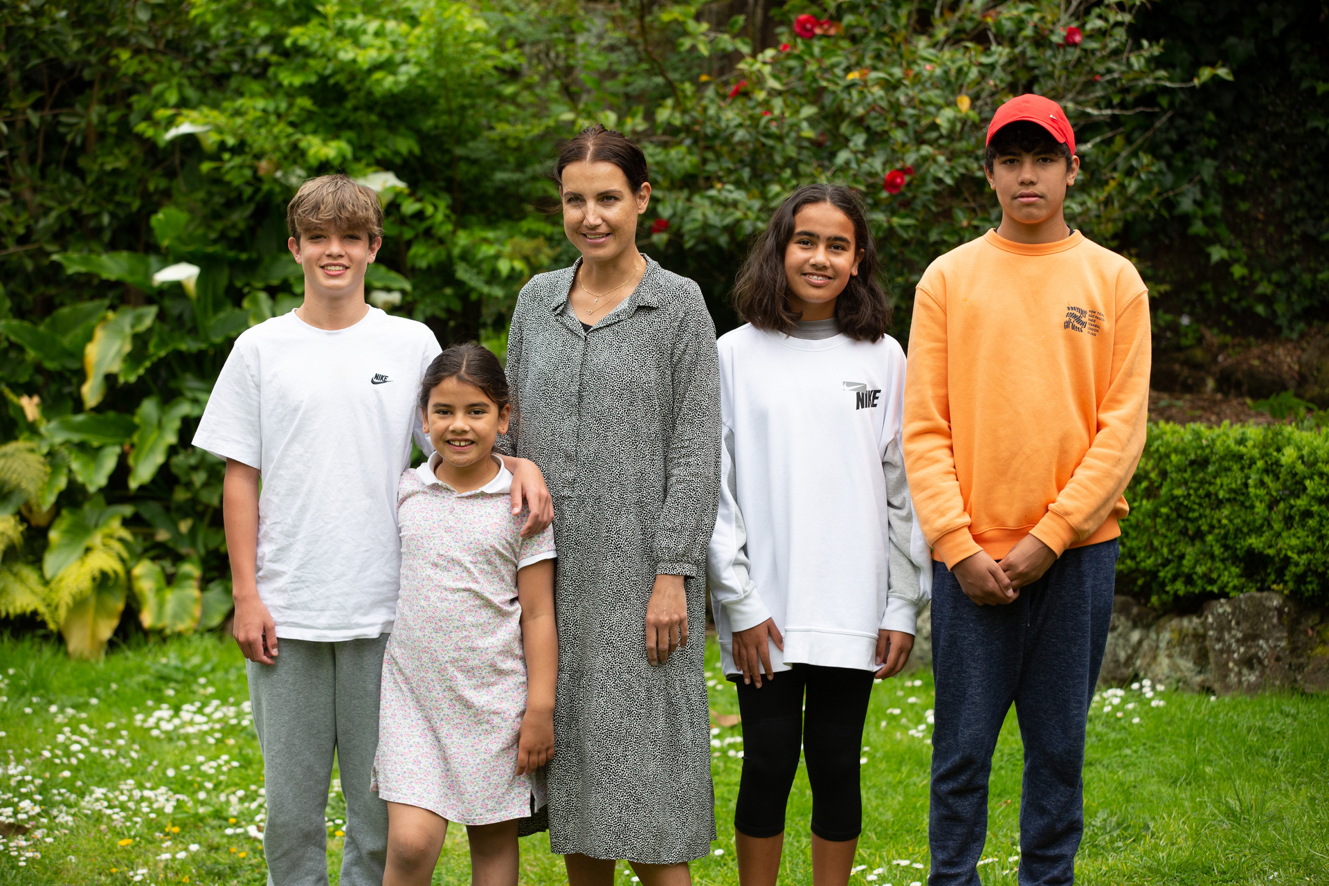 Ana Waalkens and her children, from left, Bruno, 15, Tilly, 6, Tania, 11, and Bassy, 12, all caught Covid-19 in August. The kids suffered no symptoms, but Waalkens nearly died. Photo / Sylvie Whinray