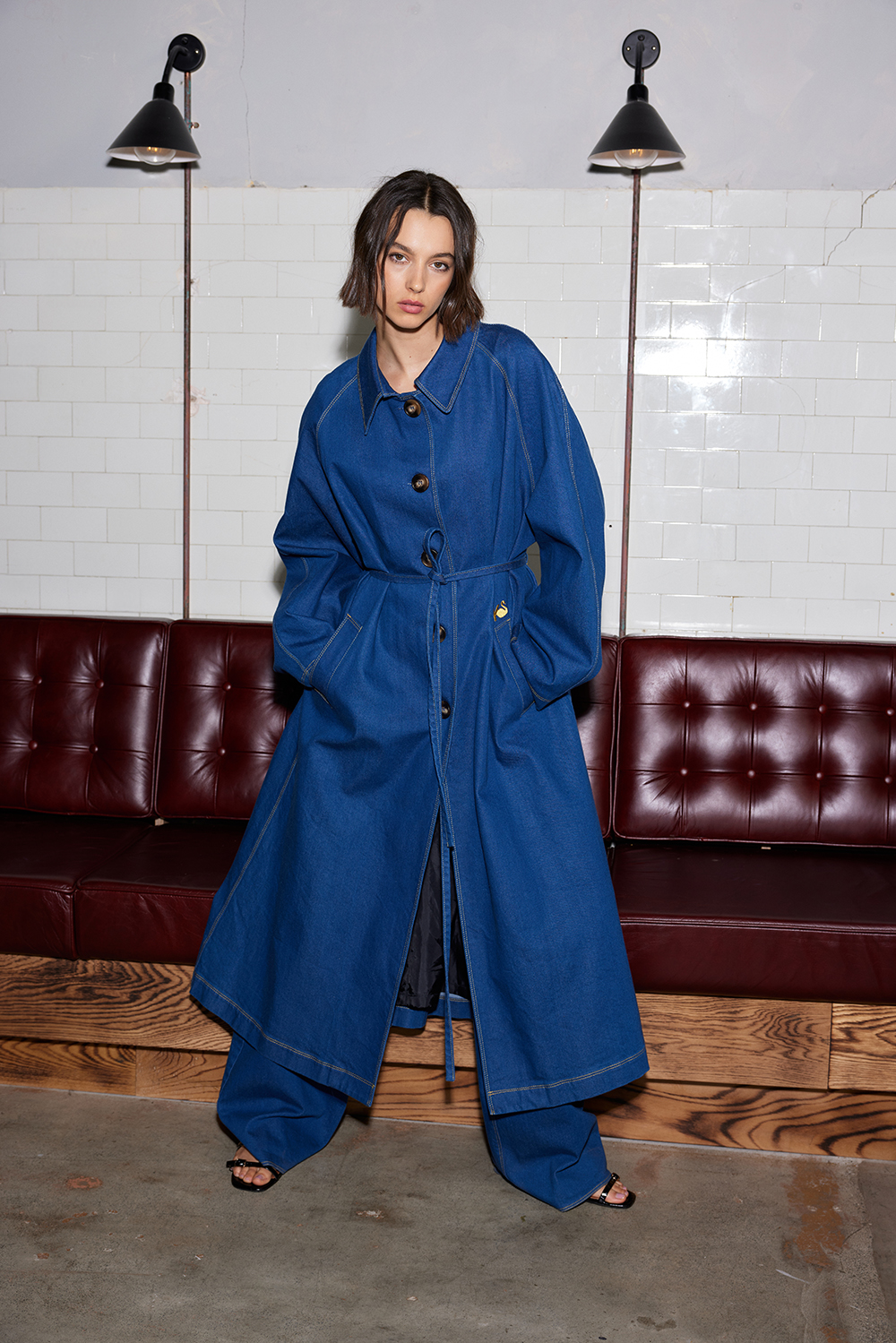 Kate Sylvester’s forthcoming blue Cooper coat, as part of the brand’s Gloria Gloria collection.