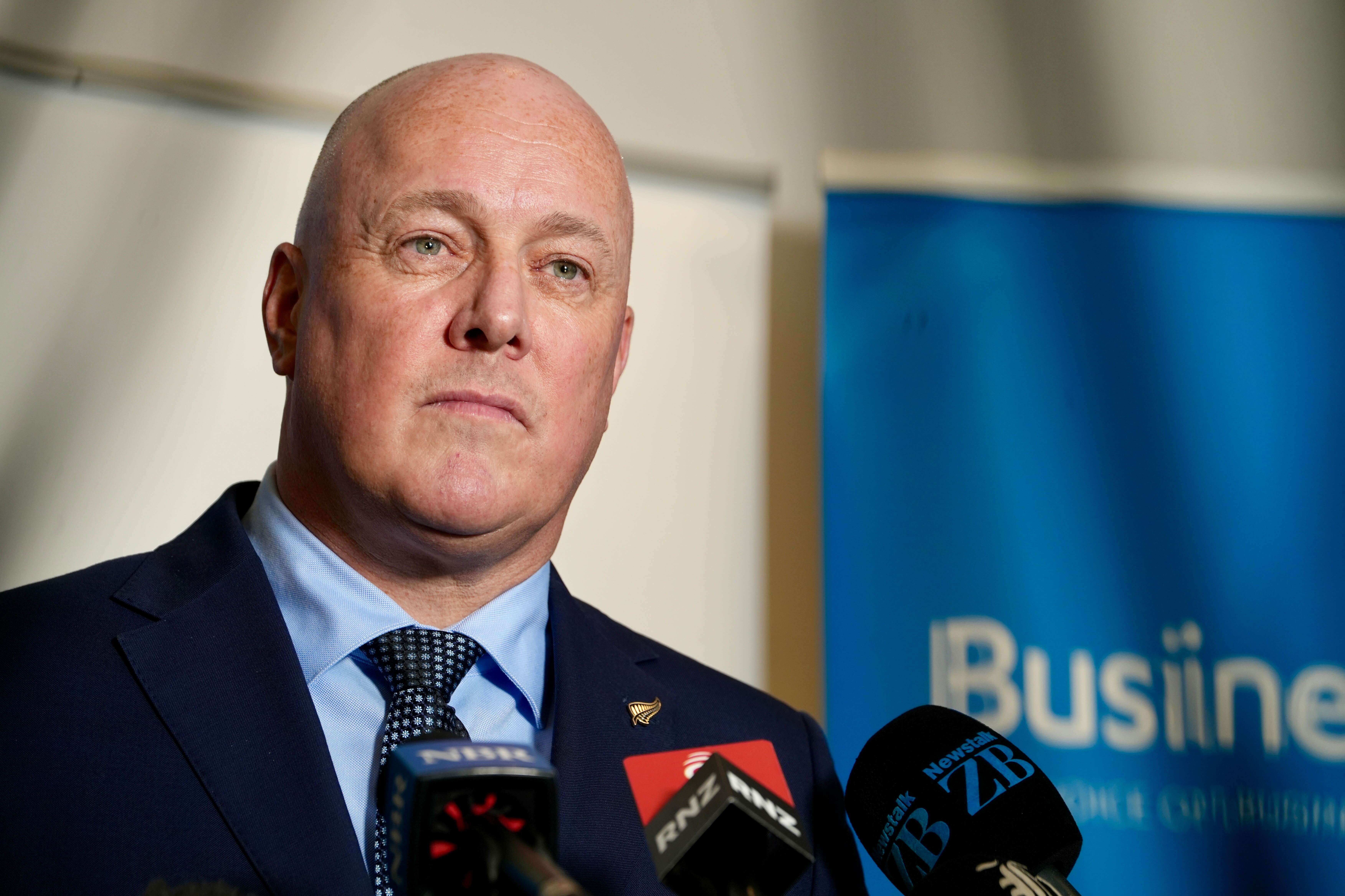 Christopher Luxon talks to the media after delivering his pre-Budget speech. Photo / Ben Dickens