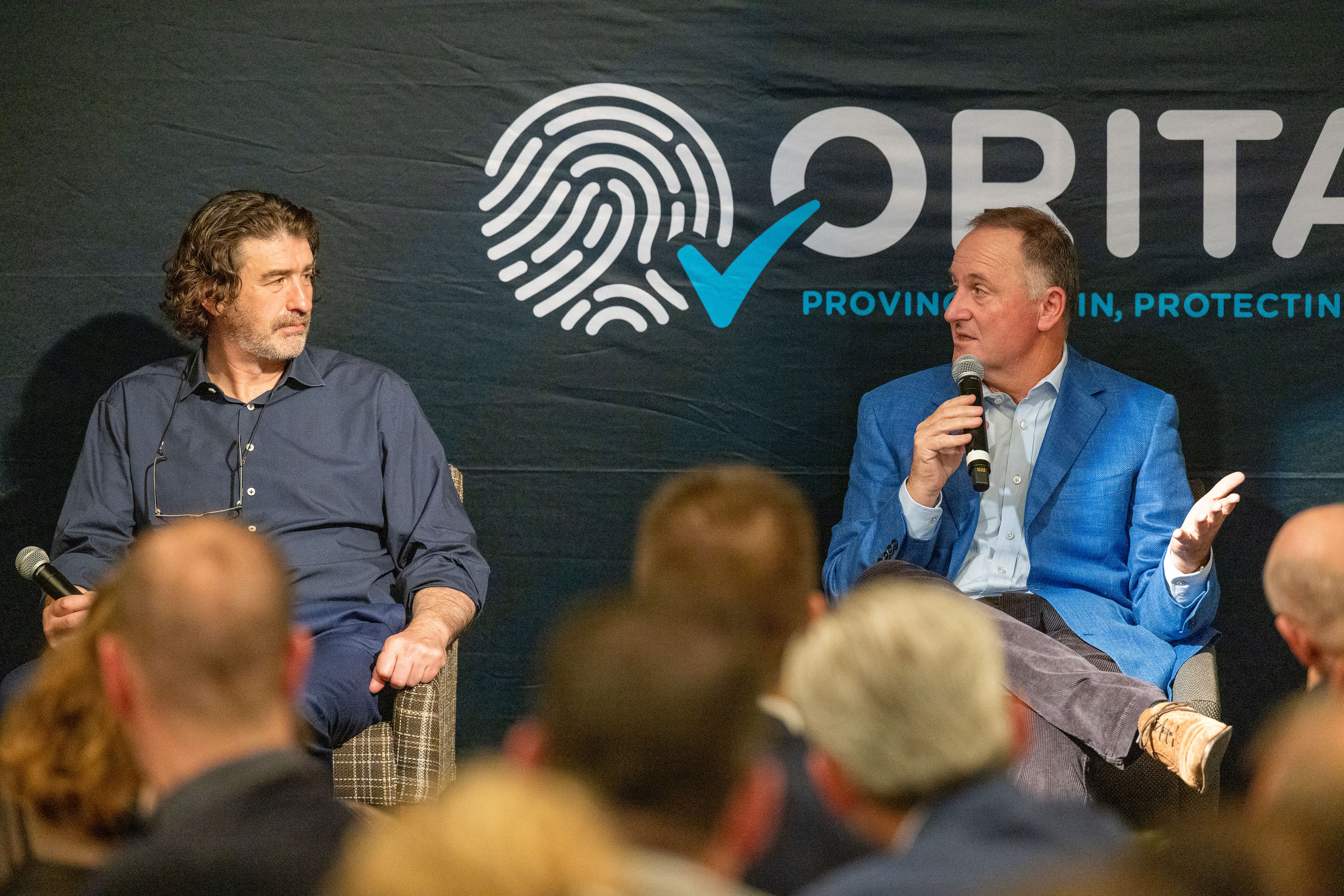 Oritain chief executive Grant Cochrane with Oritain director Sir John Key. Photo / Supplied