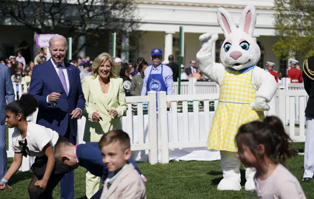 President Joe Biden and first lady Jill Biden participate in the 2023 White House Easter Egg Roll. Photo / AP