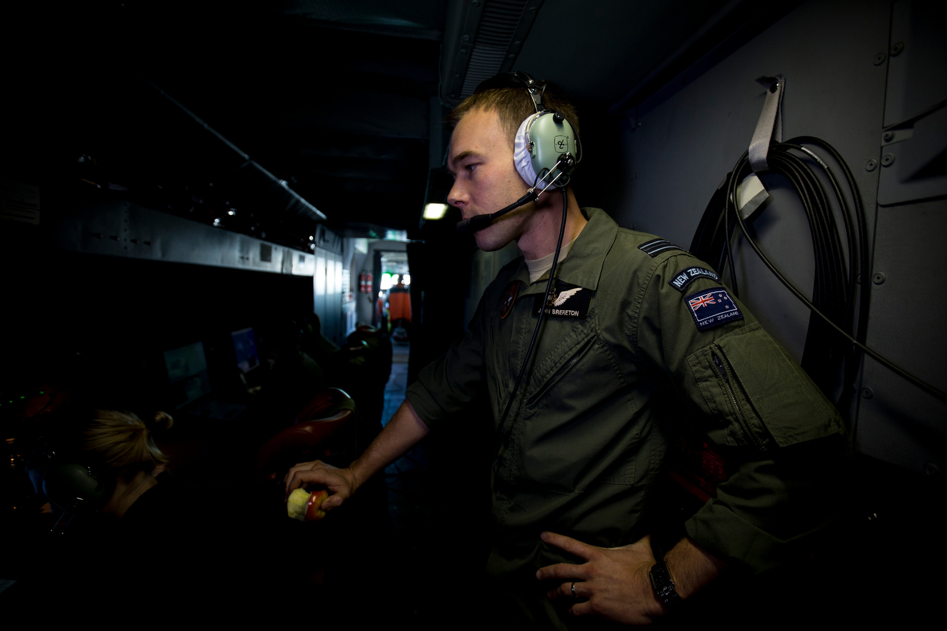 Flight Lieutenant John Brereton during a recent air force mission over the South Pacific. Photo / Dean Purcell