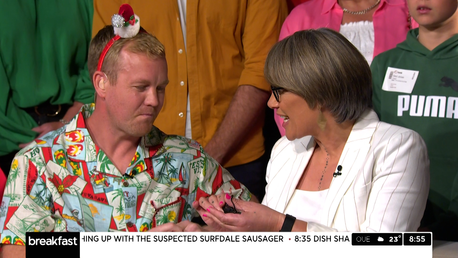 Matty McLean and Jenny-May Clarkson shared a sweet moment on the final Breakfast show of 2023. Photo / TVNZ