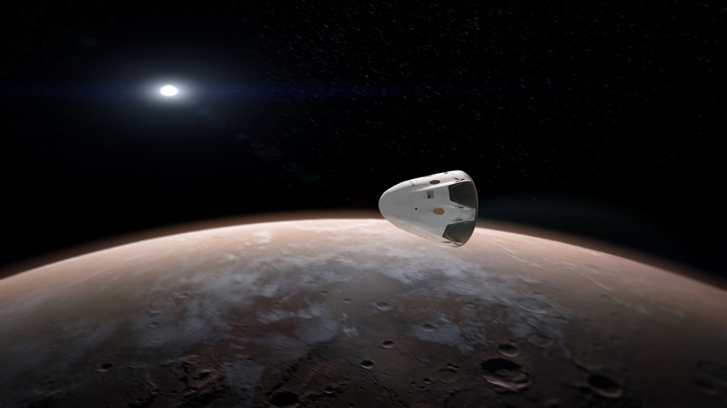 An artist rendering of SpaceX's Dragon spacecraft approaching Mars. Photo / SpaceX
