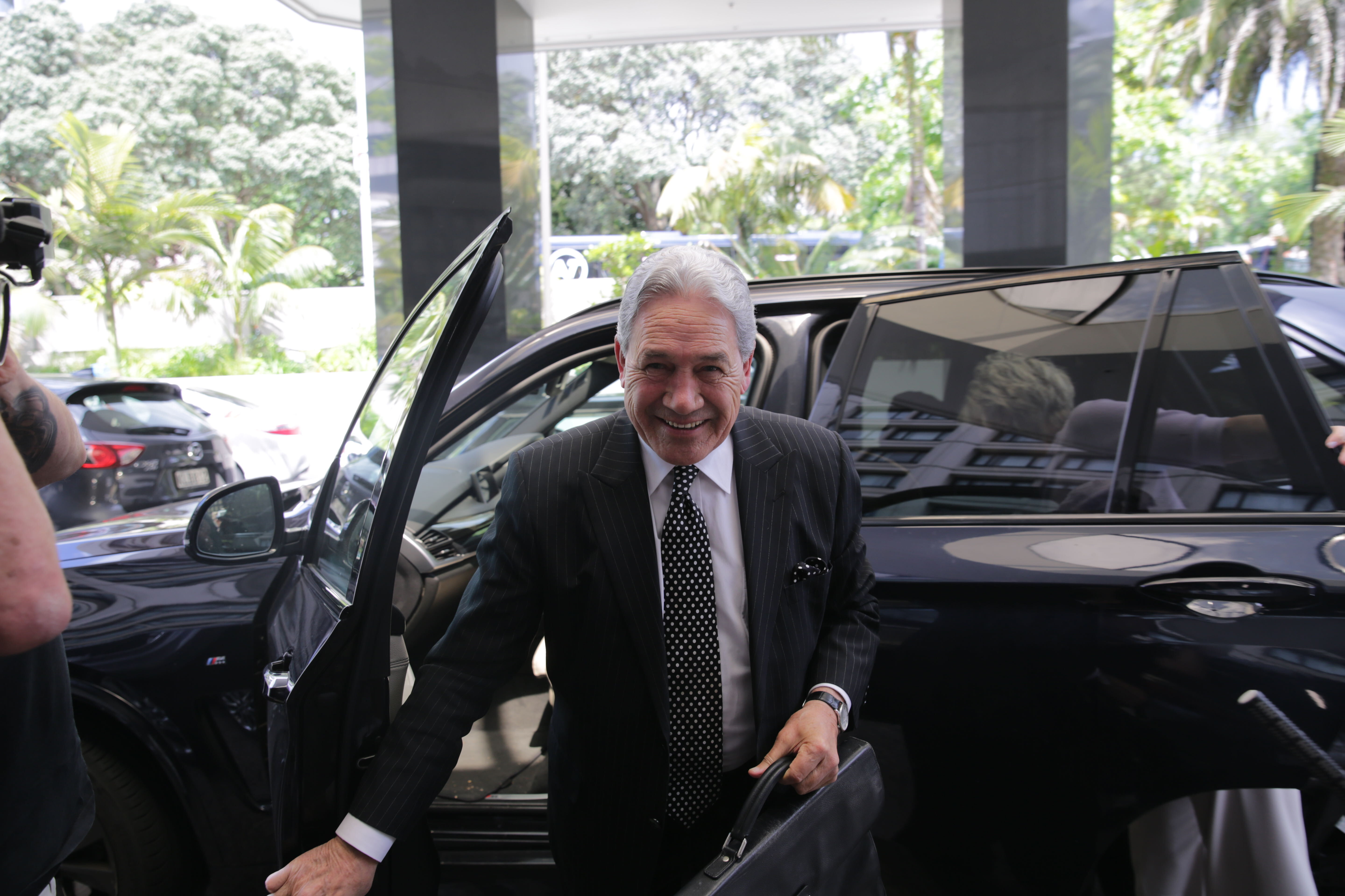 Winston Peters arrives at the Cordis Hotel. Photo / Sylvie Whinray