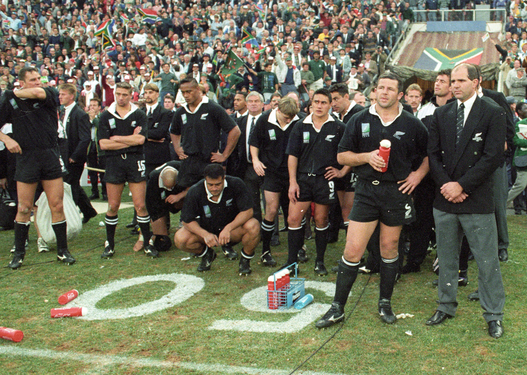 The All Blacks after their loss in the final of the 1995 Rugby World Cup against South Africa. Photo / Ross Setford