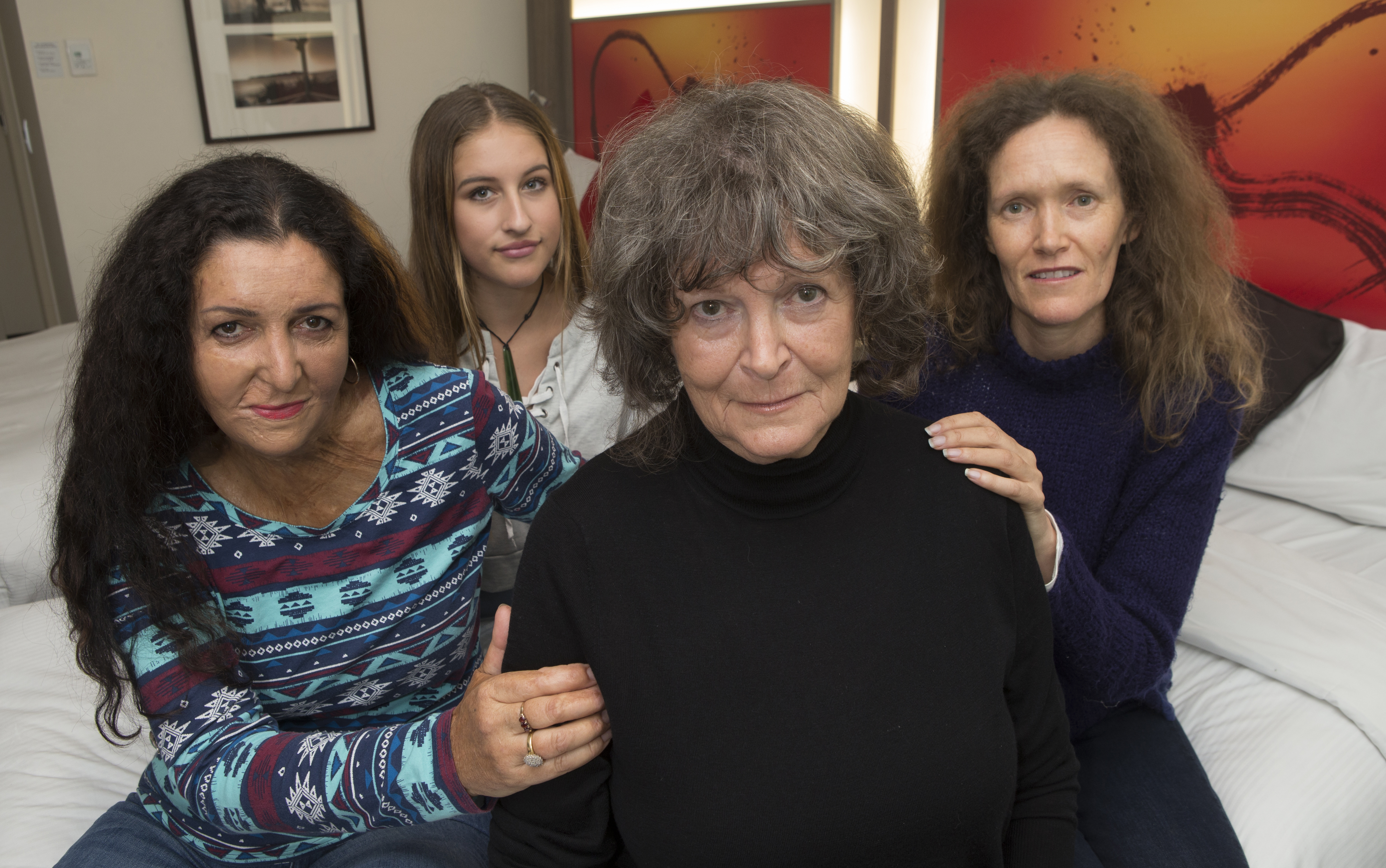Maggie Wilkinson with her daughters, Vivienne Cory-Wright, left, and Rebecca Wilkinson, and granddaughter Pippa Wright (rear). Photo / Mark Mitchell