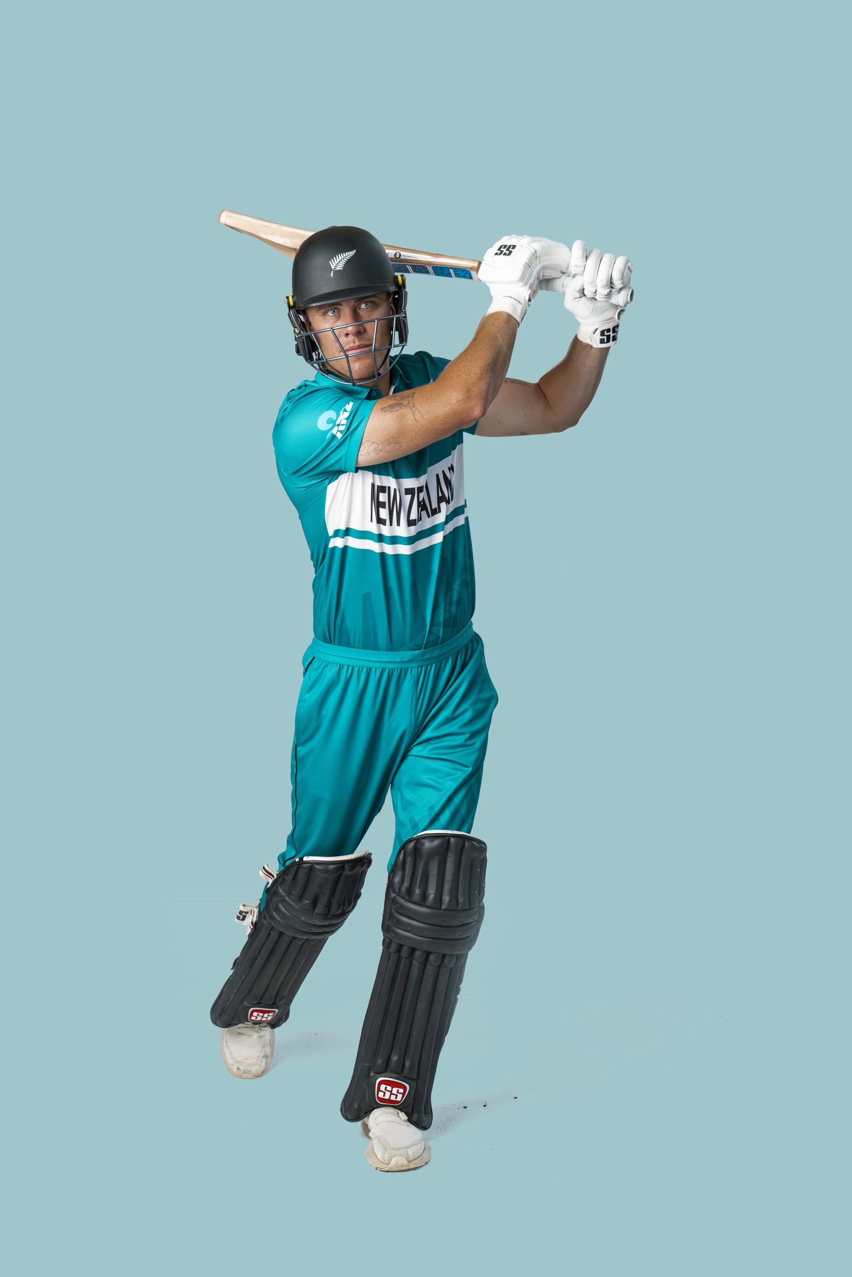 Finn Allen wearing the kit the Black Caps will wear in the West Indies and USA. Photo / NZC
