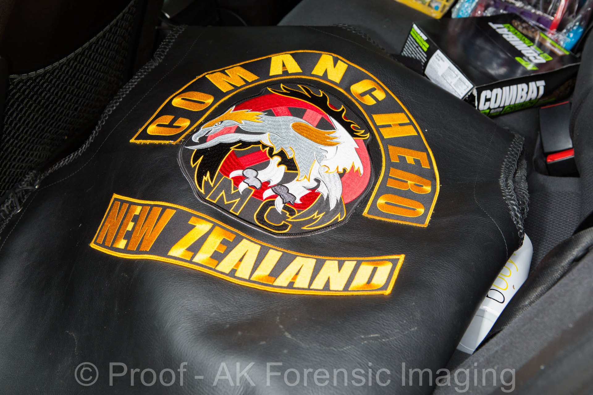 A Comanchero New Zealand patch seized during a murder investigation not long after the chapter was established. Photo / Supplied