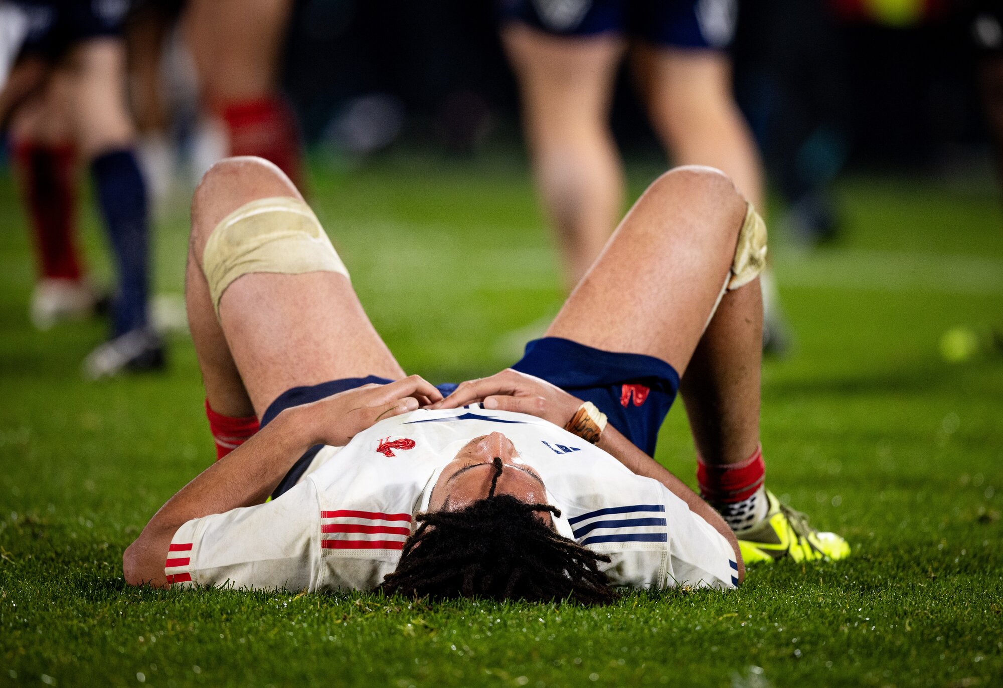 Hugo Auradou is exhausted after the test in Hamilton. Photo / Dean Purcell