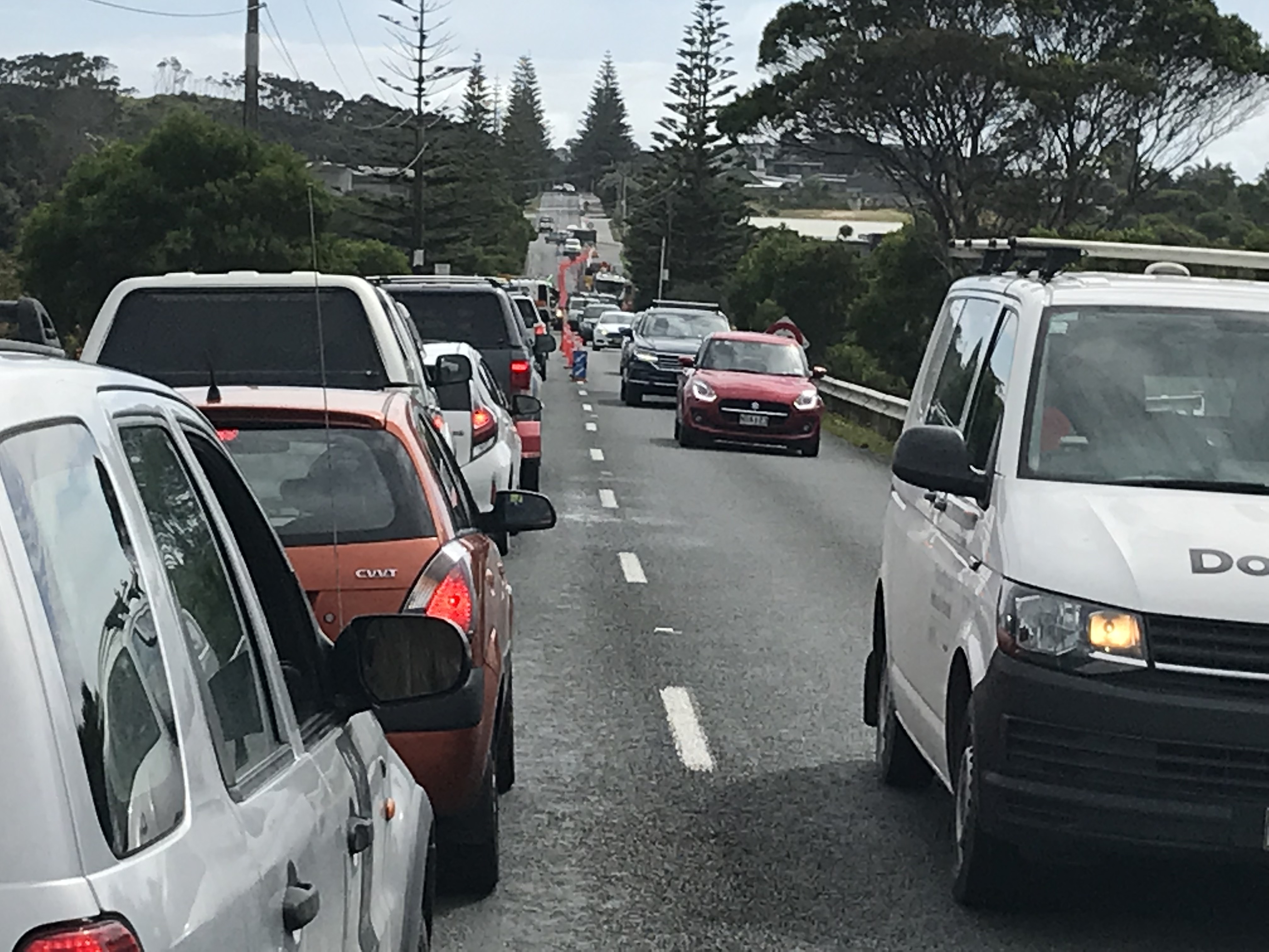 Queues are a feature of getting around in growing Mangawhai.