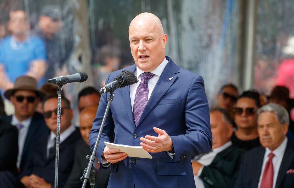Prime Minister Christopher Luxon during his speech at Rātana Pā on January 24. Photo / Mark Mitchell