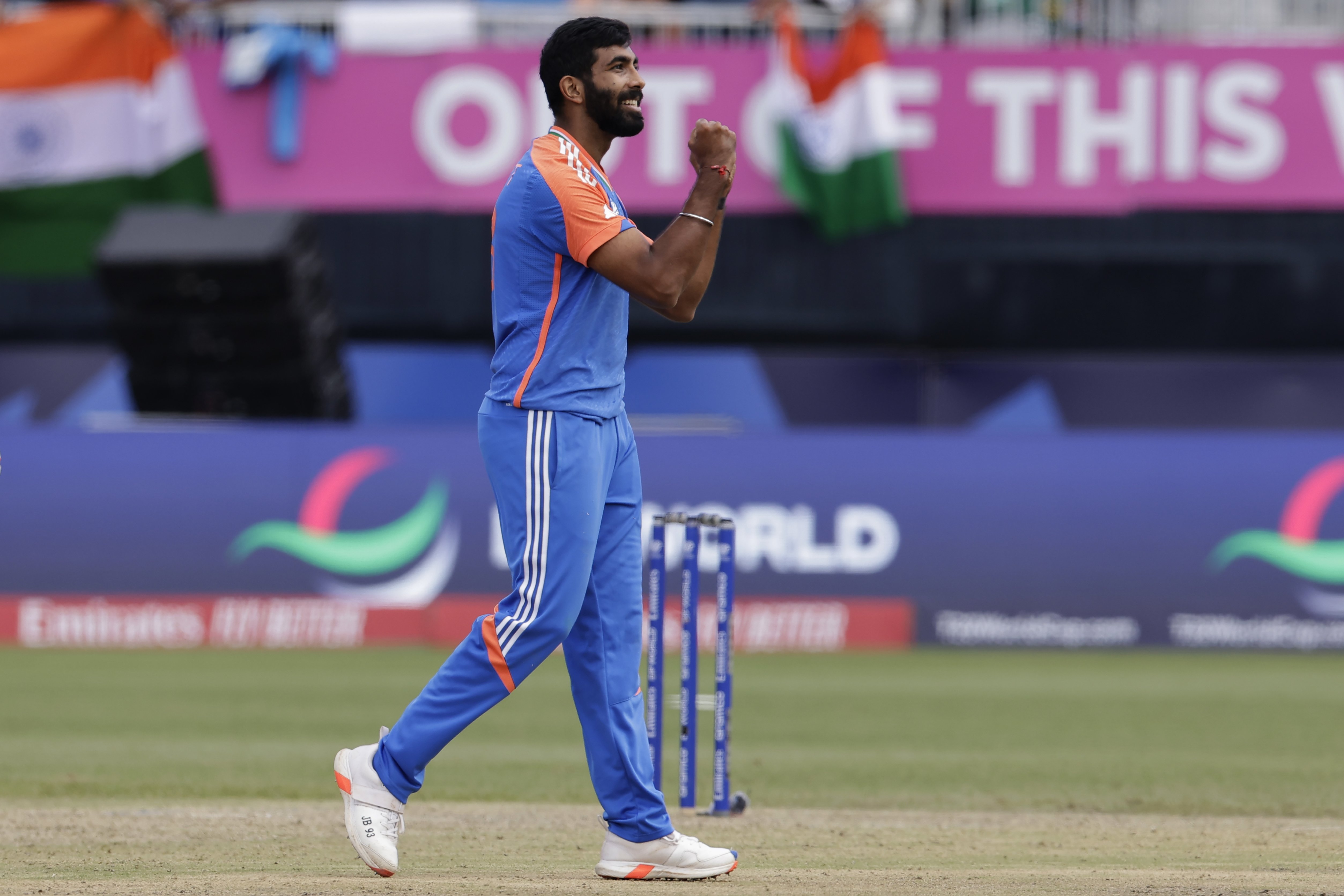 India's Jasprit Bumrah celebrates the dismissal of Pakistan's Iftikhar Ahmed during the ICC Men's T20 World Cup cricket match. Photo / AP