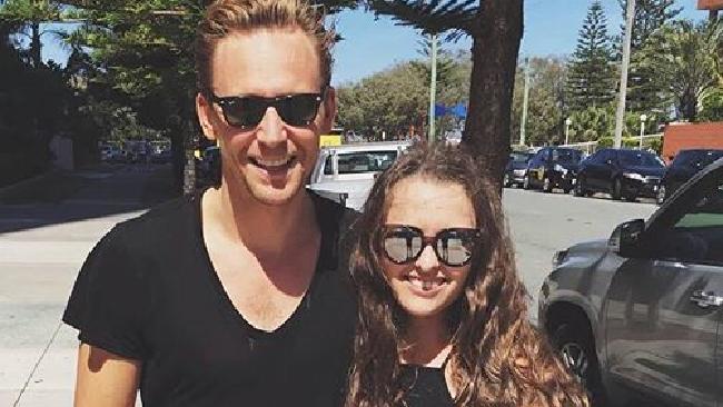 Tom Hiddleston with a fan in Broadbeach last year during filming on Kong: Skull Island. Photo / Instagram