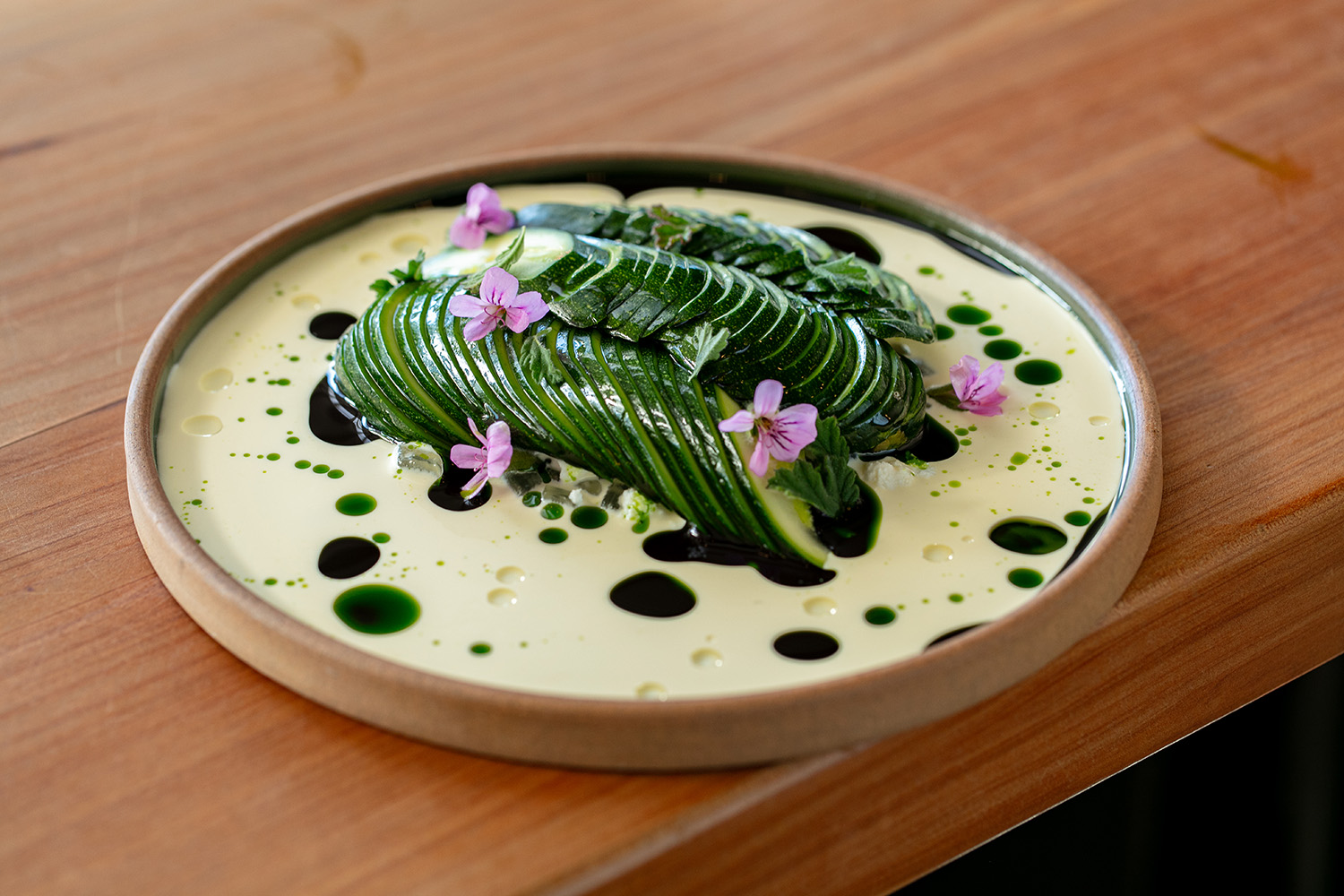 The courgette with almond and geranium. Photo / Babiche Martens