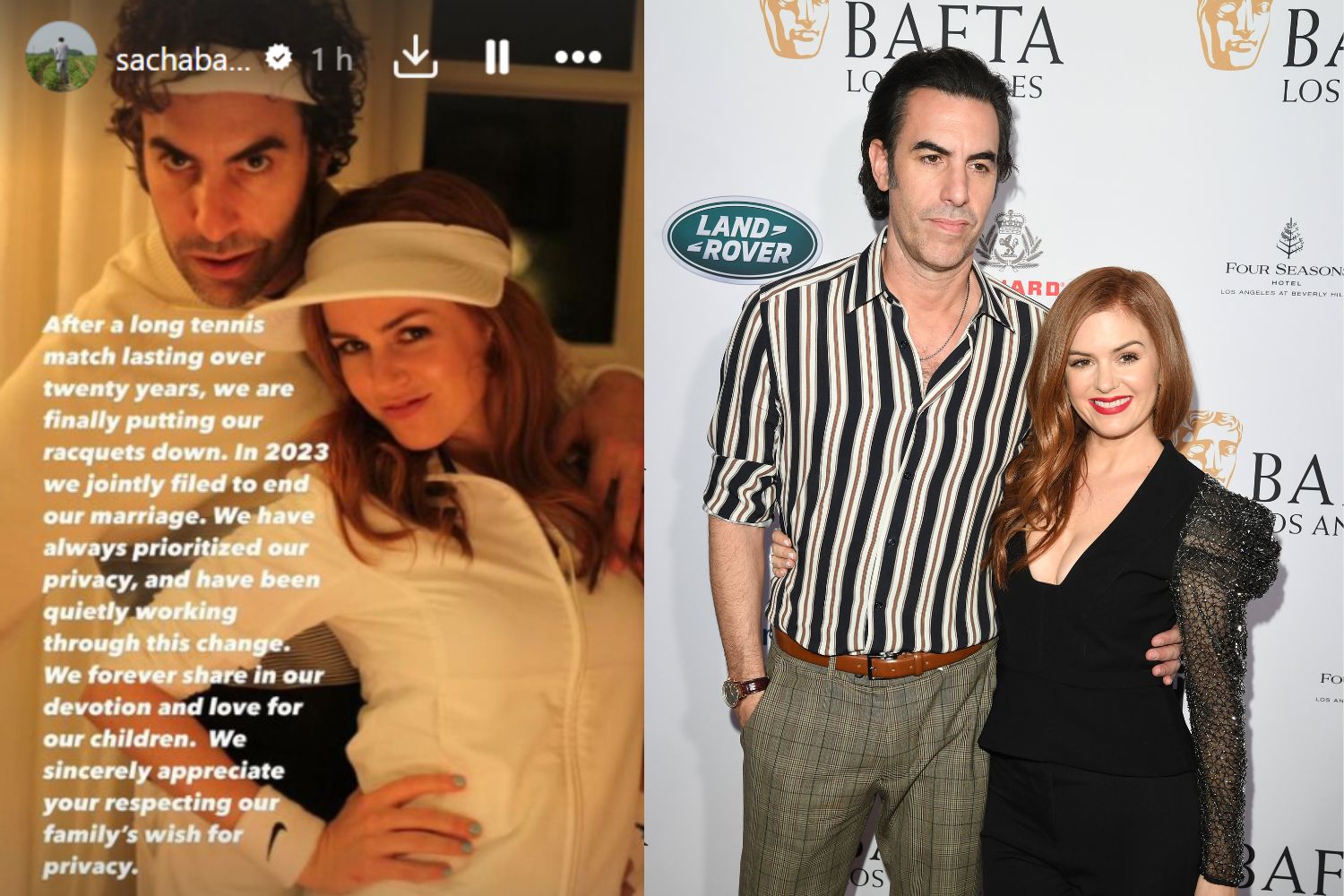The couple asked for privacy in the shared Instagram post. Photos / @sachabaroncohen and Getty Images
