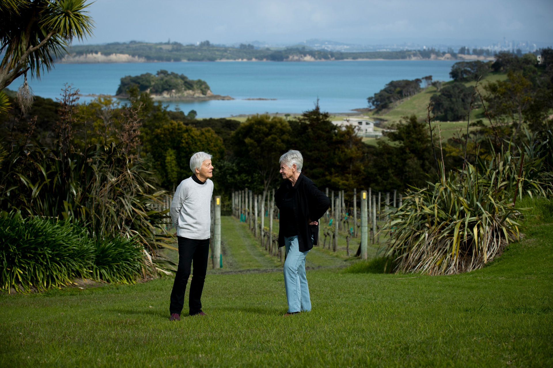 Waiheke residents Julie Loranger (left) and Lindsay Niemann live next door to the Cable Bay Vineyards and have have been subject to excessive noise. Photo / Dean Purcell
