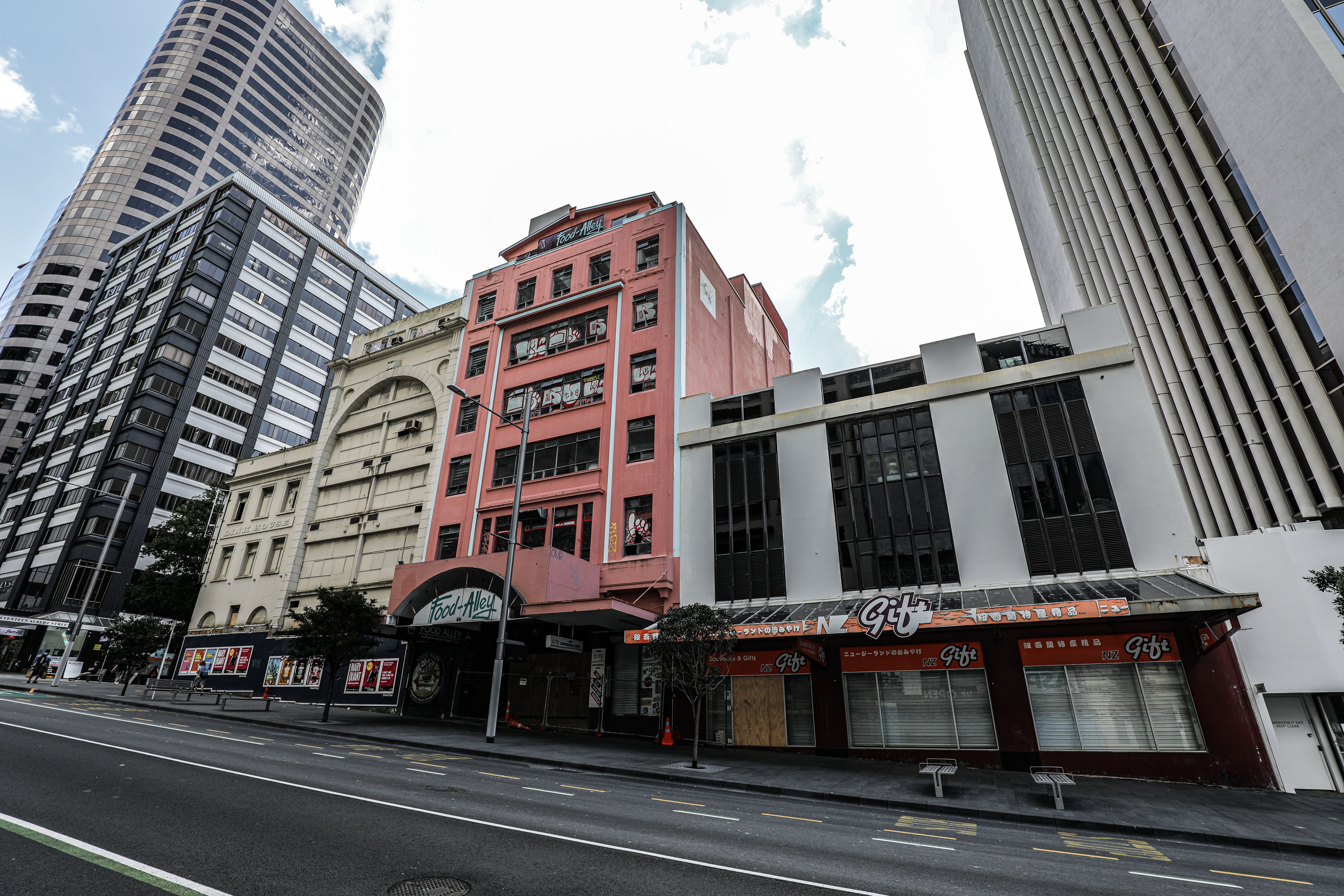 Now mostly gone: the Food Alley and the gift shop on Albert St were demolished by Ward Demolition. Photo / Ward Demolition