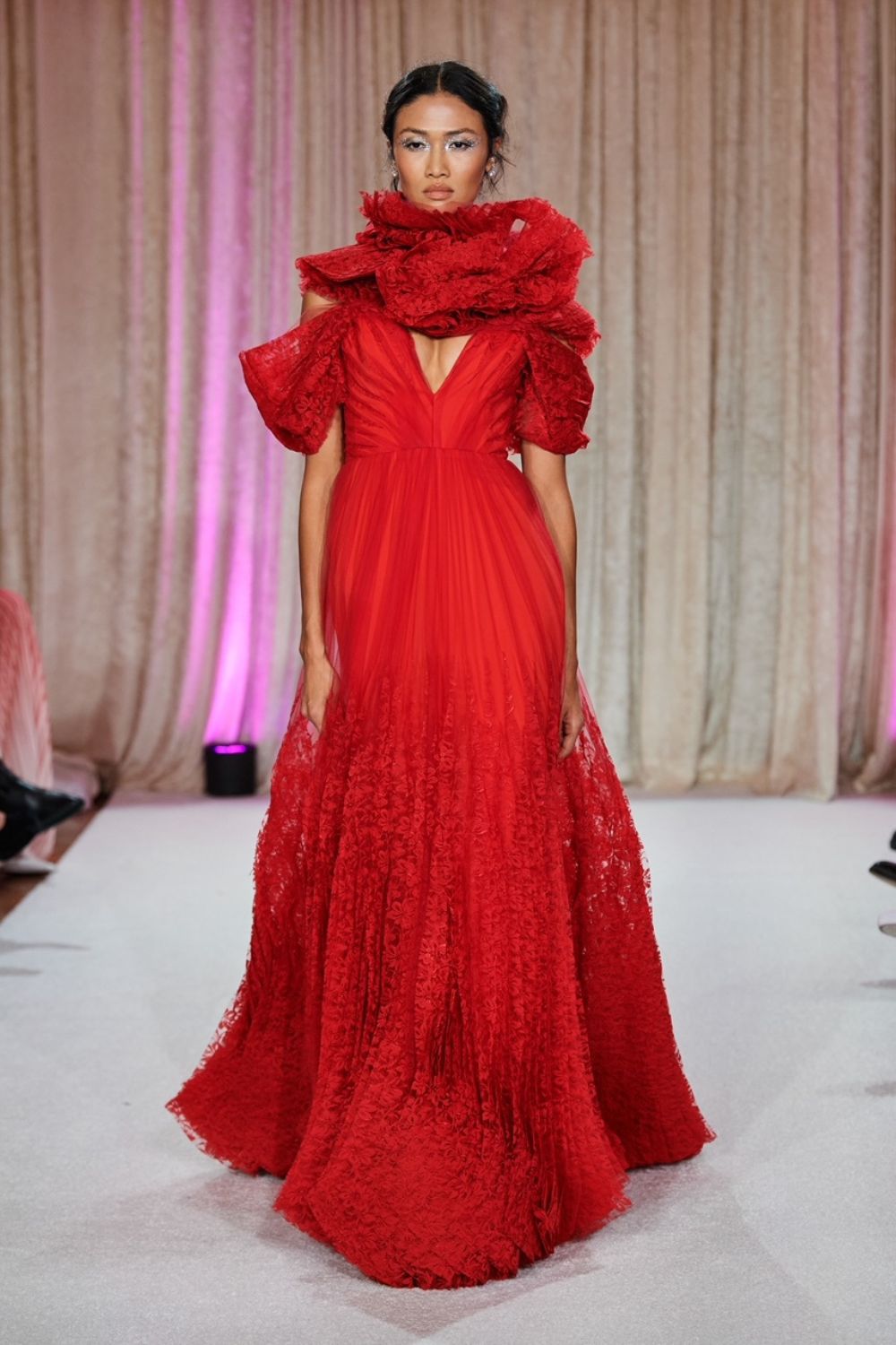 Nardos Imam brought the drama to the runway with plenty of volume and oversized blooms.