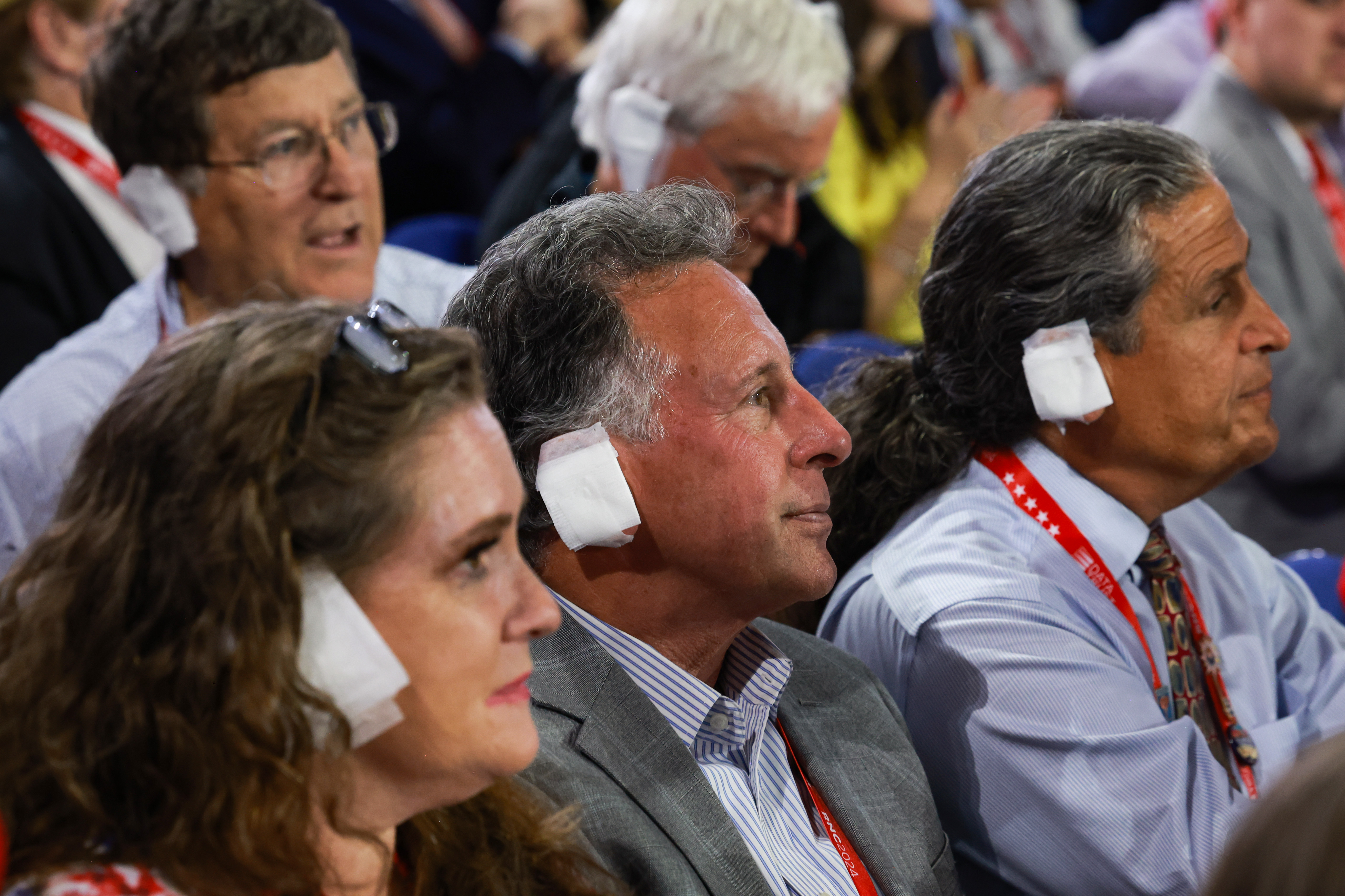 A hot fashion accessory at the Republican National Convention is the ear bandage. Photo / Getty Images