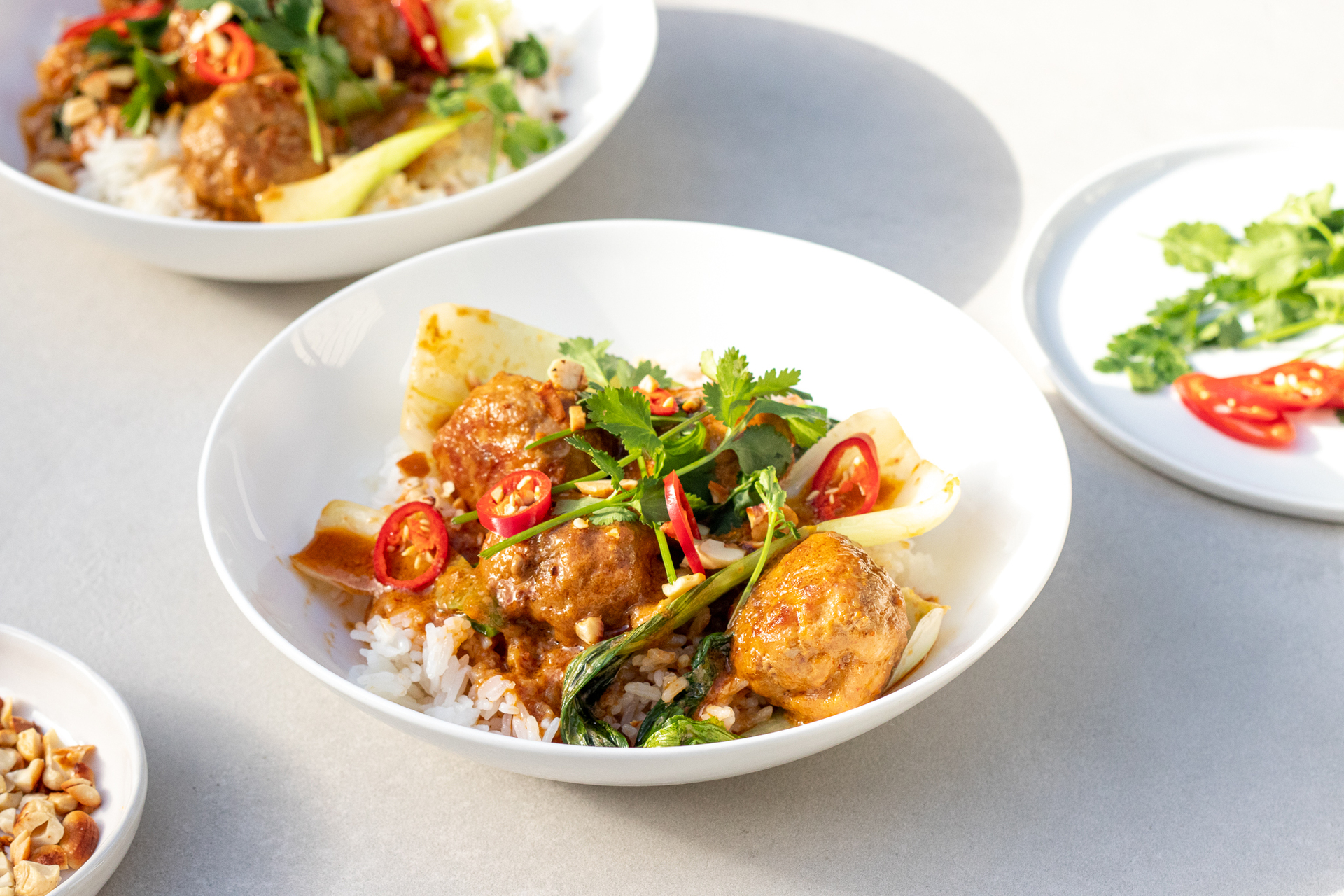Thai red curry pork meatballs with bok choy. Photo / Supplied