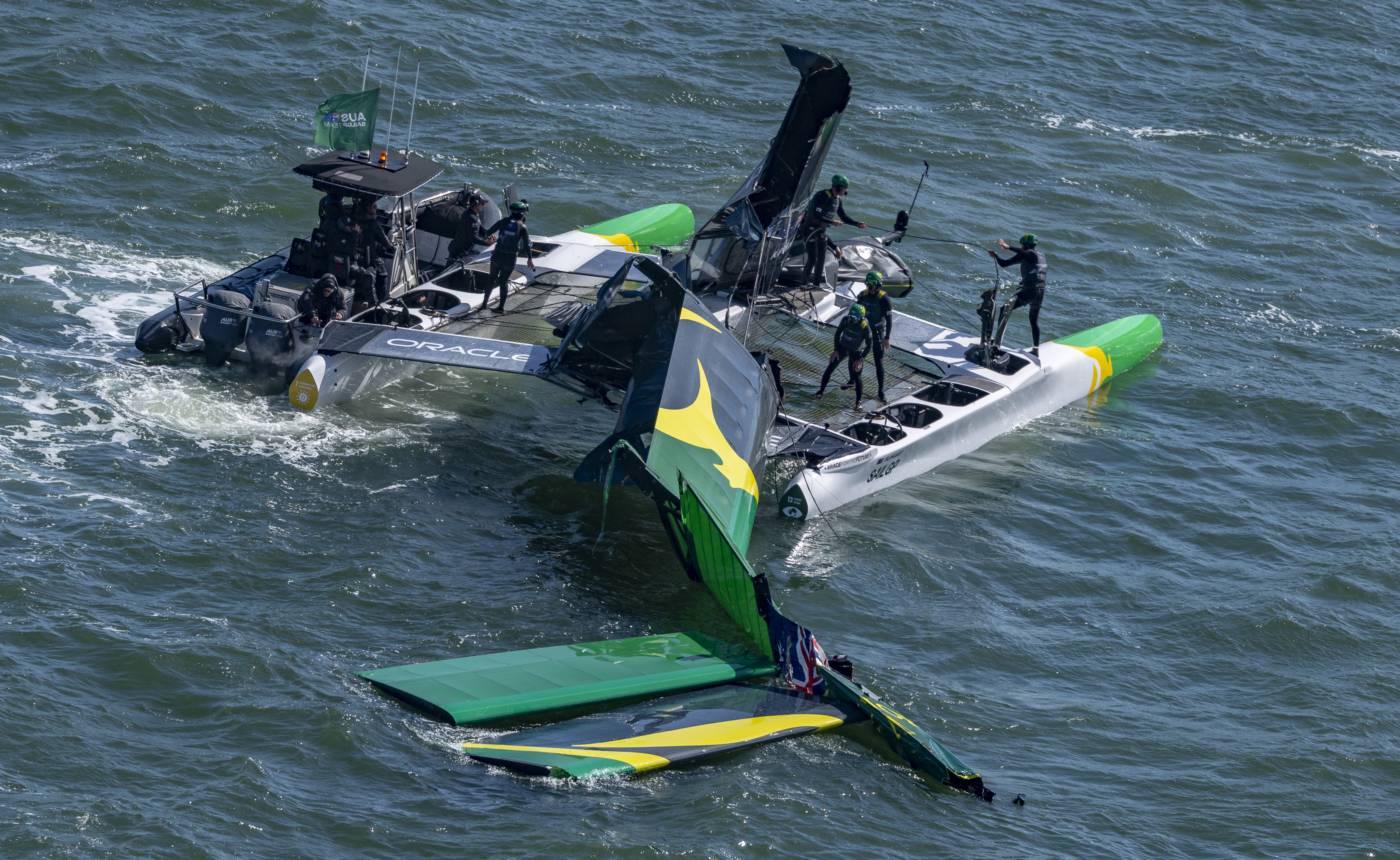 The Australian team's wingsail collapsed in San Francisco. Photo / Simon Bruty, SailGP