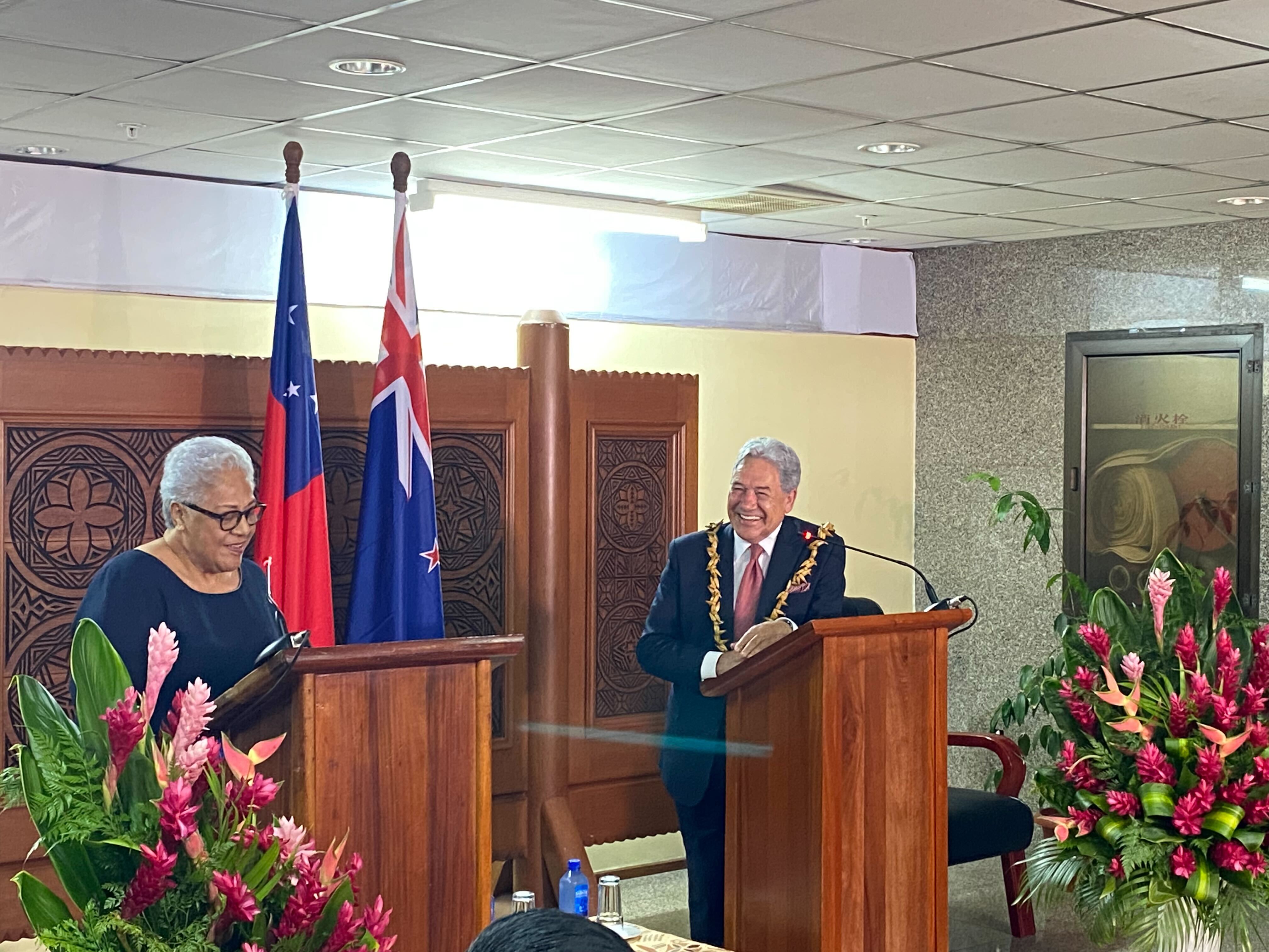 Samoan PM Fiame Naomi Mata'afa and Foreign Affairs Minister Vaovasamanaia Winston Peters. Photo / Vaimoana Mase