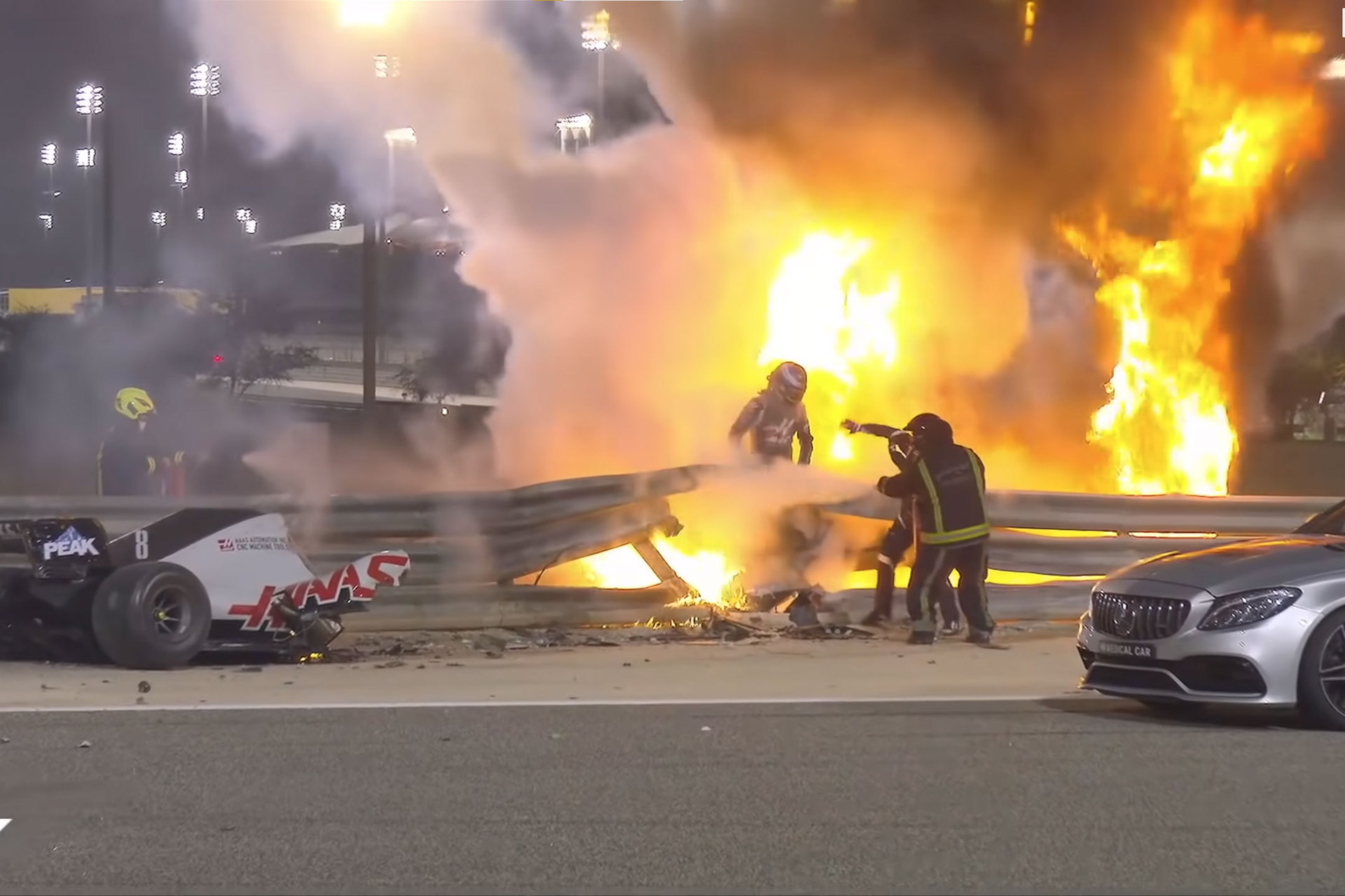 Drive to Survive copped criticism for its lingering coverage of French driver Romain Grosjean's 2020 crash, which saw him trapped in a fireball for two and a half minutes after his car was sliced in two when it crashed into a barrier. Remarkably, the Hass driver escaped with just burns to his hands and feet. Photo / Netflix