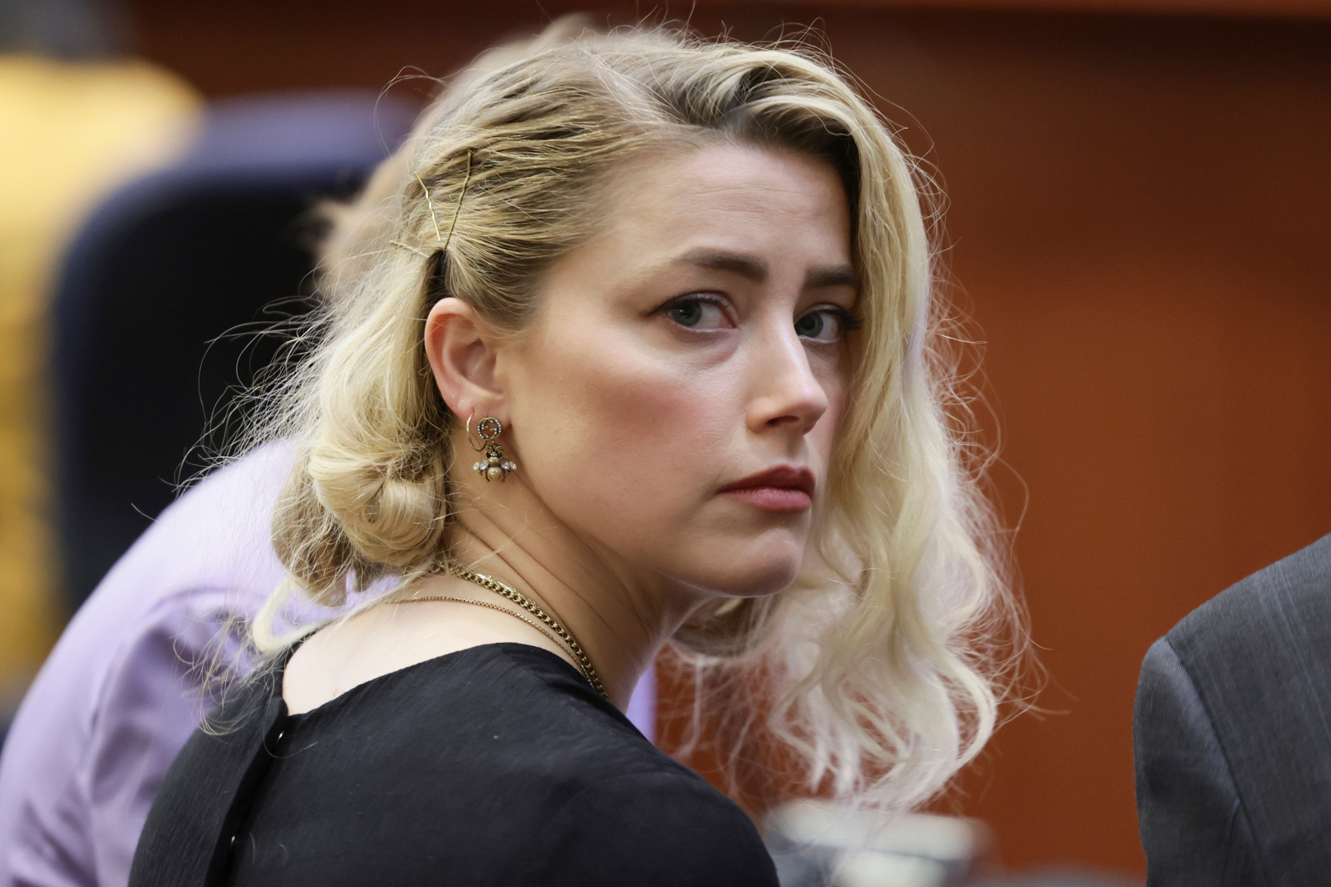 Amber Heard waits before the verdict was read at the Fairfax County Circuit Courthouse in Fairfax. Photo / AP