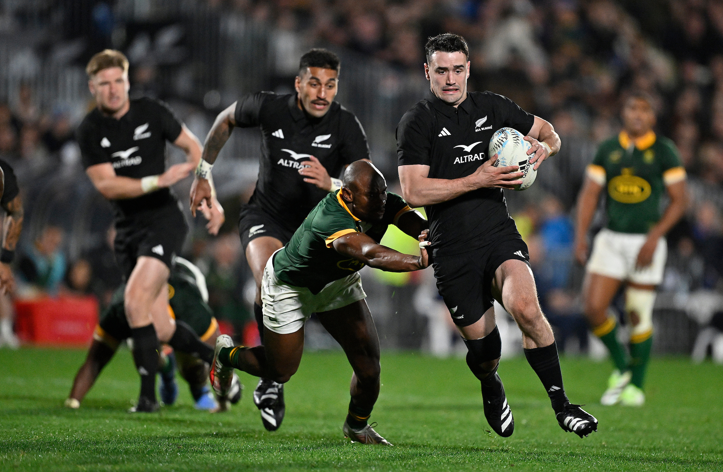 Will Jordan of New Zealand during the Rugby Championship test match, All Blacks versus Springboks at Mt Smart Stadium In Auckland on Saturday July 15. Photo by Alan Lee / Photosport