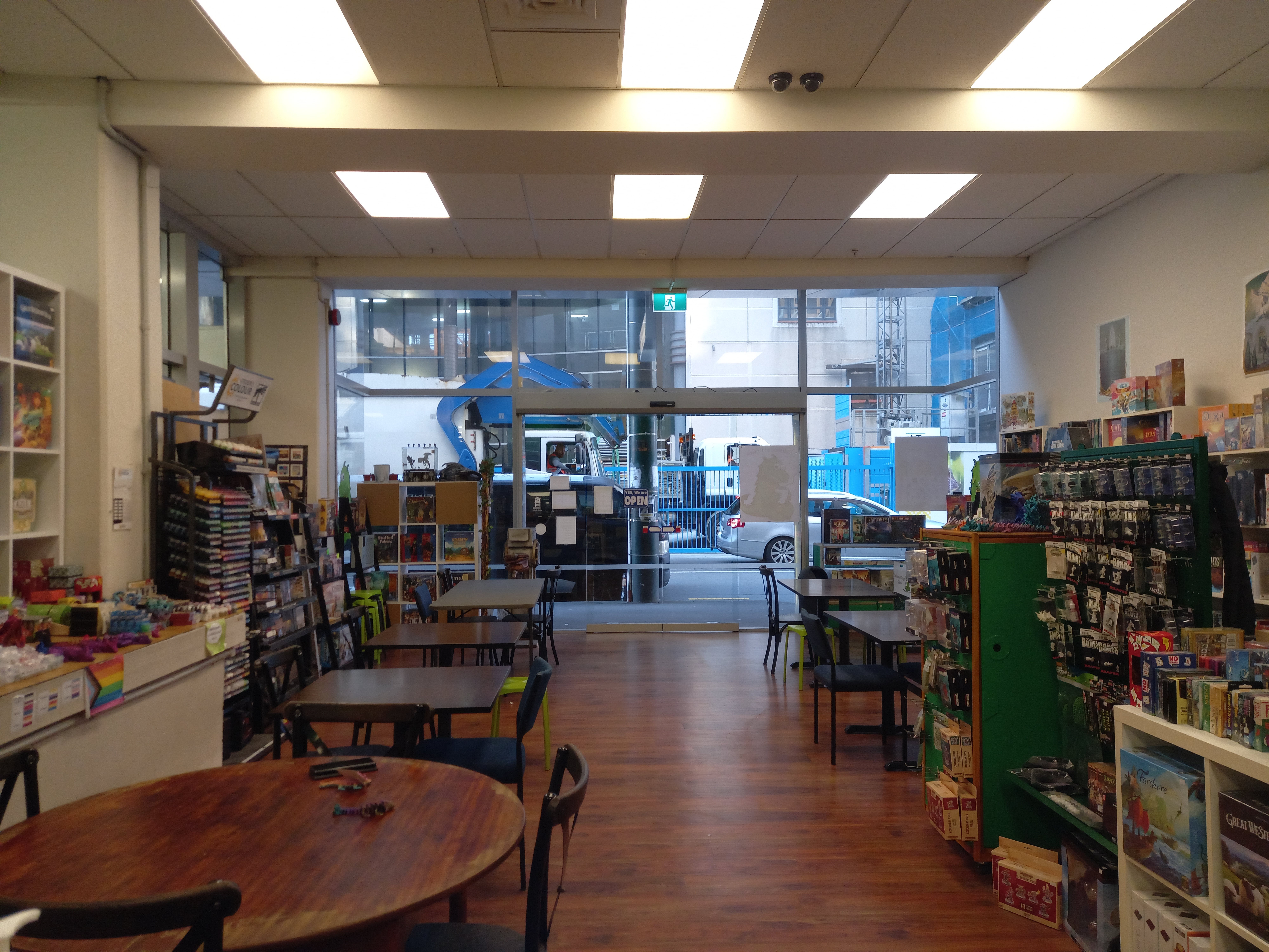 Caffeinated Dragon Games is directly opposite Wellington's closed Central Library.